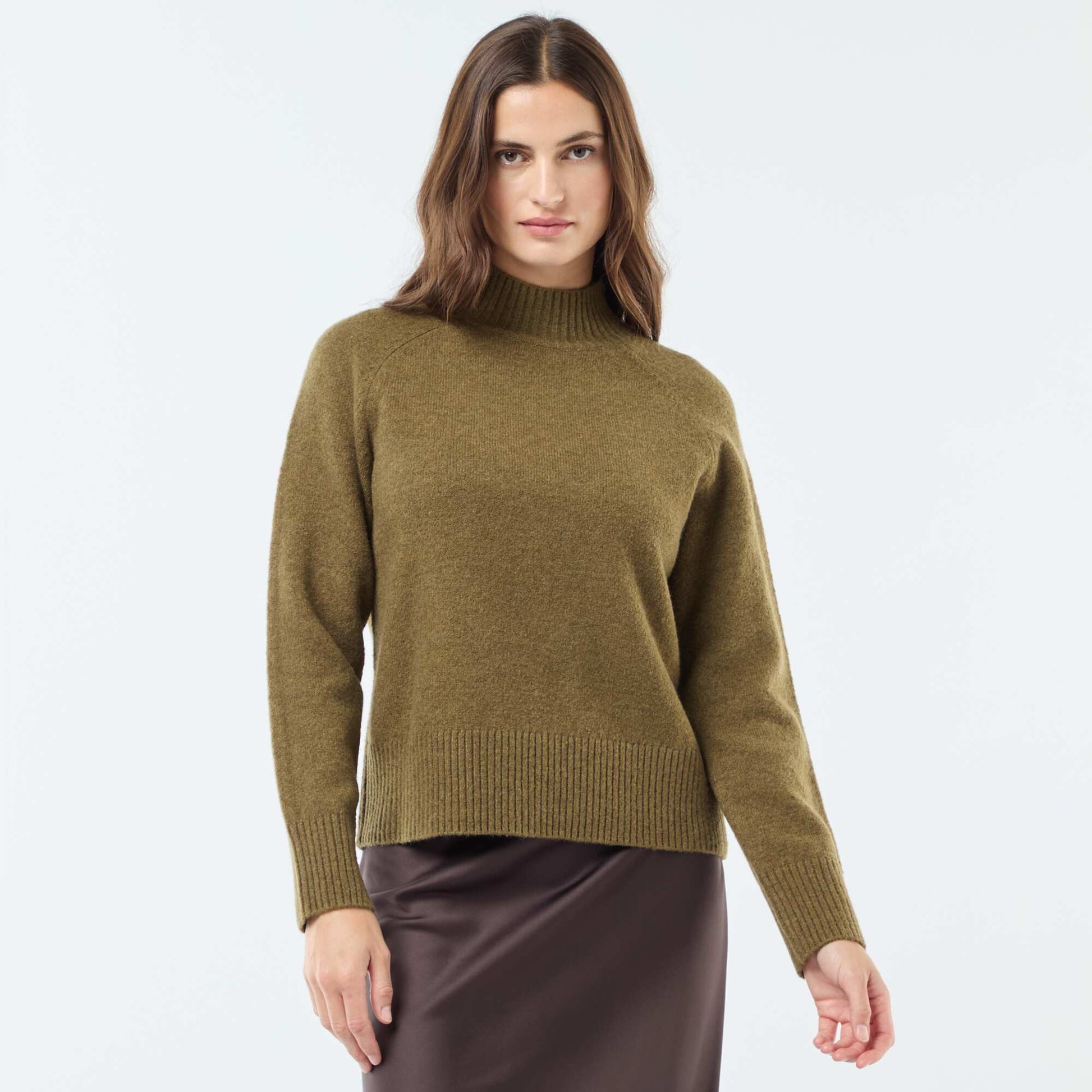 Pull en maille col montant KAKI