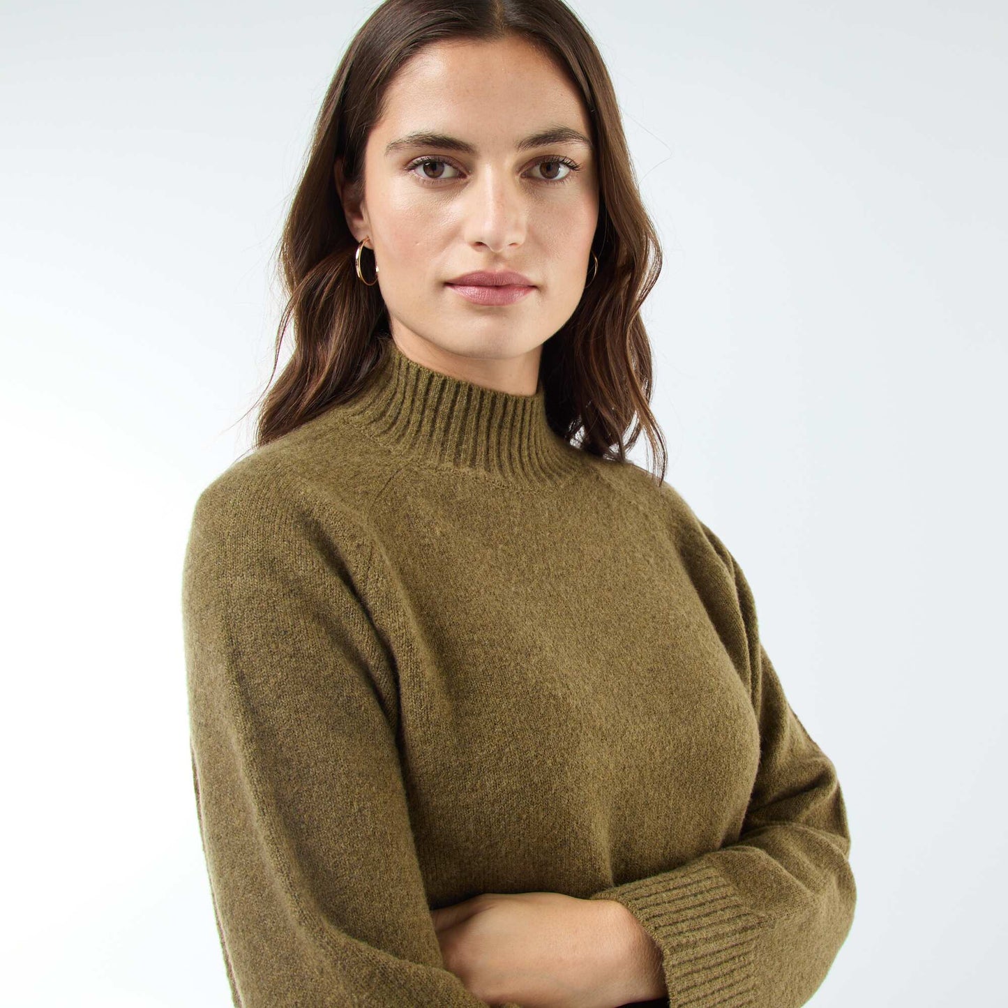 Pull en maille col montant KAKI