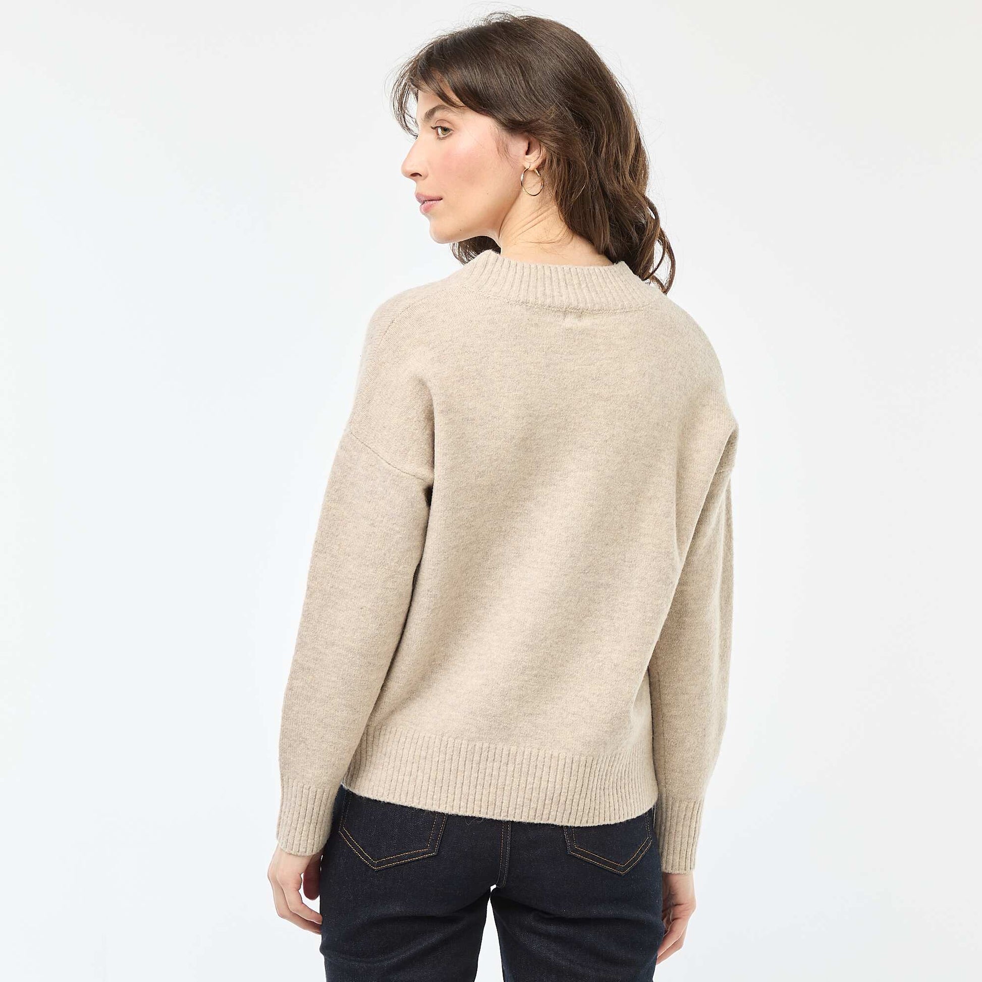 Pull col V uni BEIGE