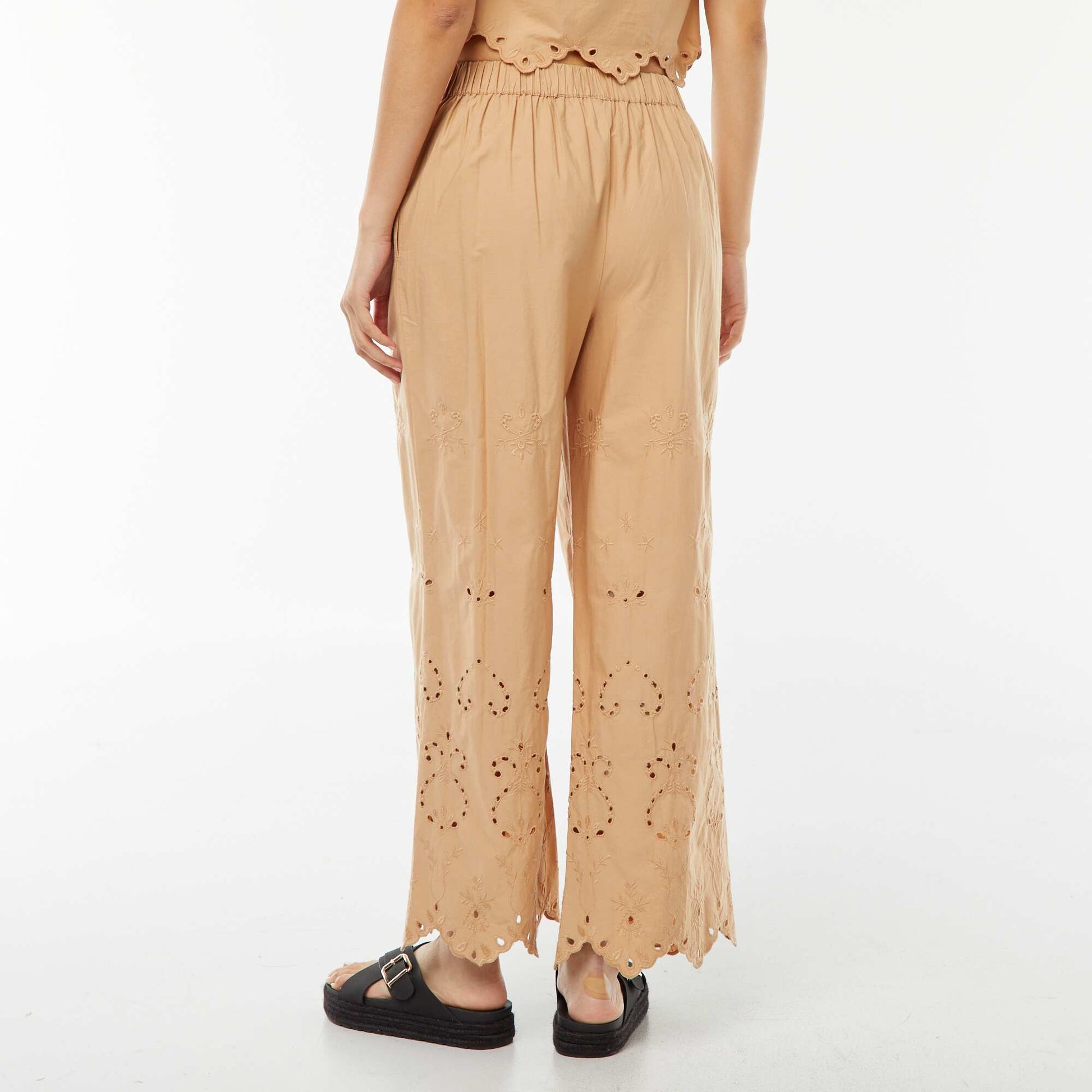 Pantalon large en broderie anglaise BEIGE