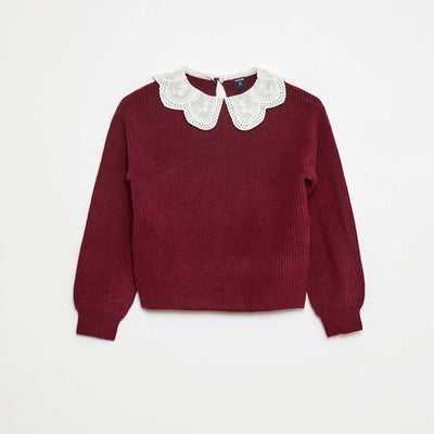 Pull maillé avec col claudine ROUGE