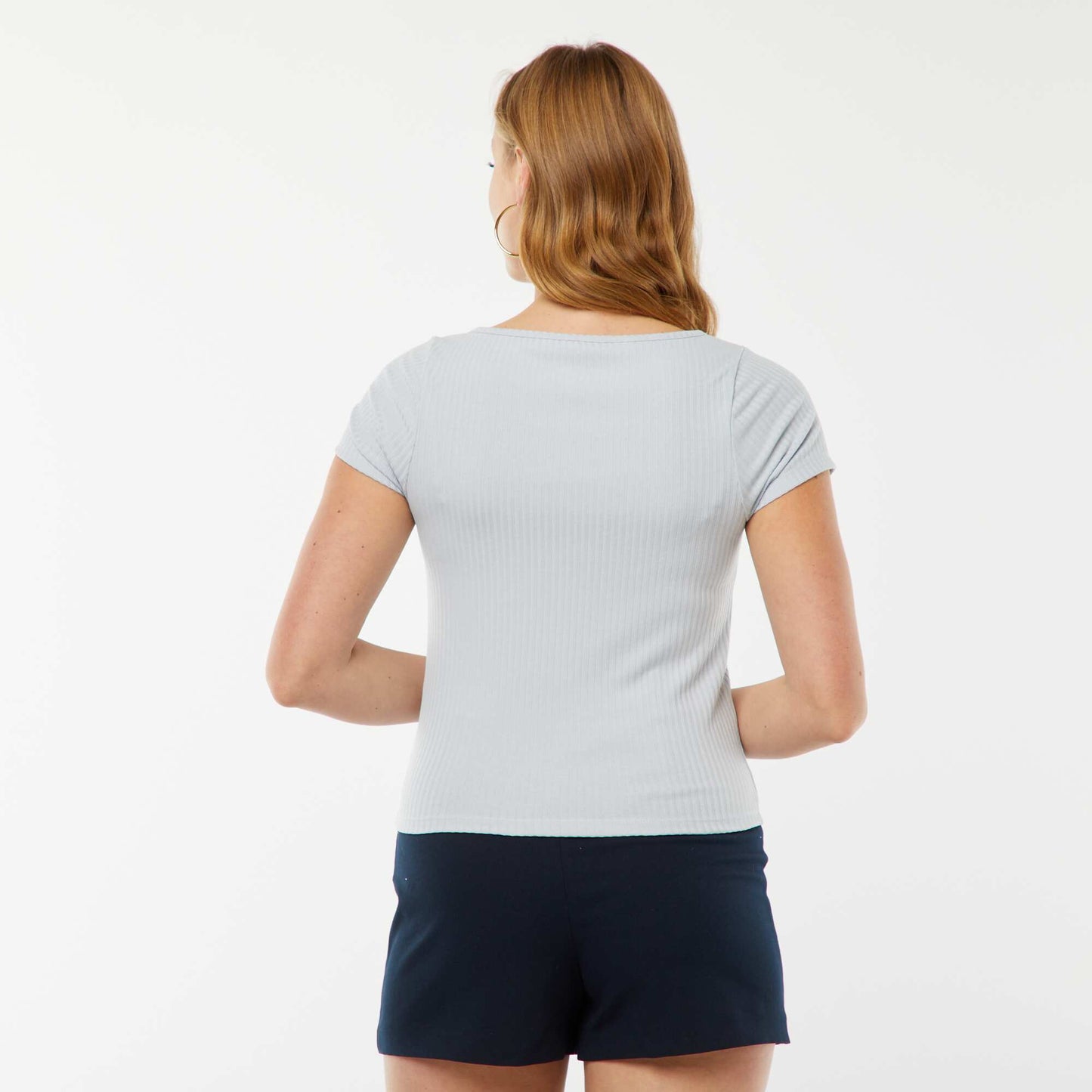 T-shirt à manches courtes avec dentelle et nœud fantaisiste BLEU