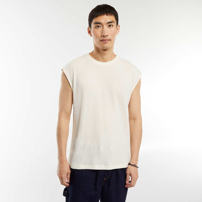 T-shirt côtelé uni sans manches BLANC
