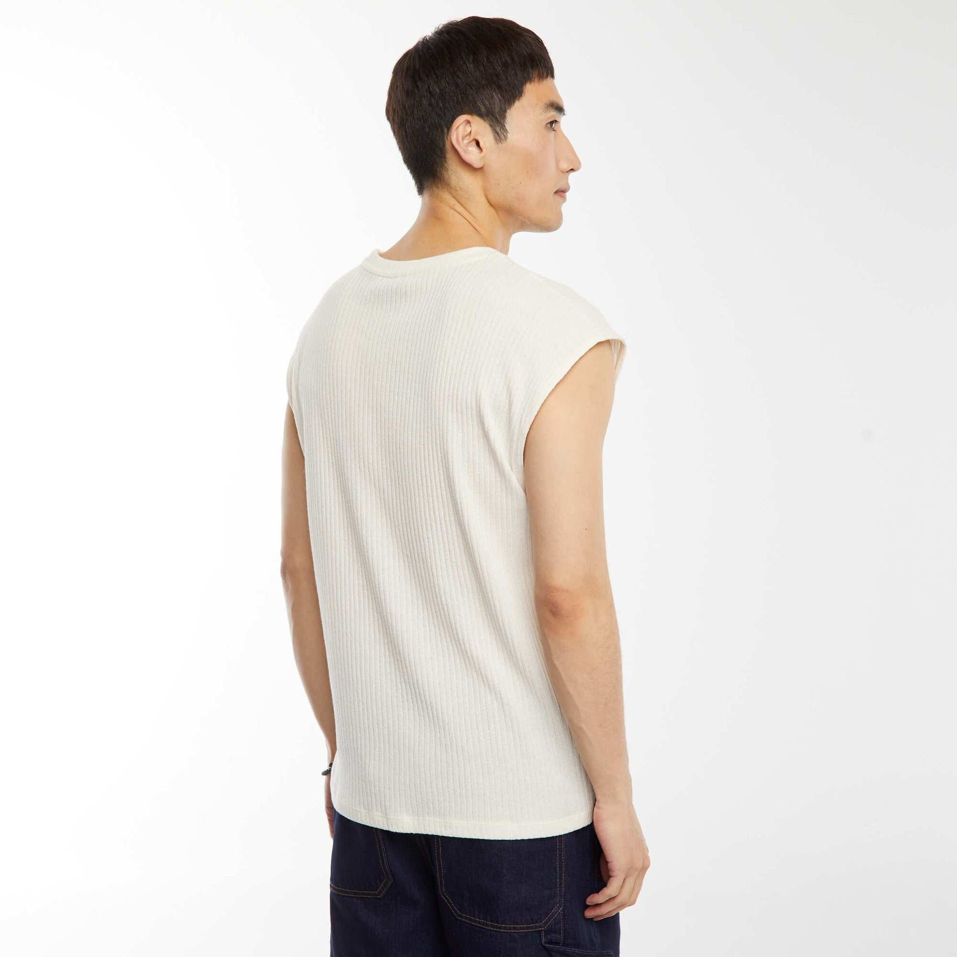 T-shirt côtelé uni sans manches BLANC