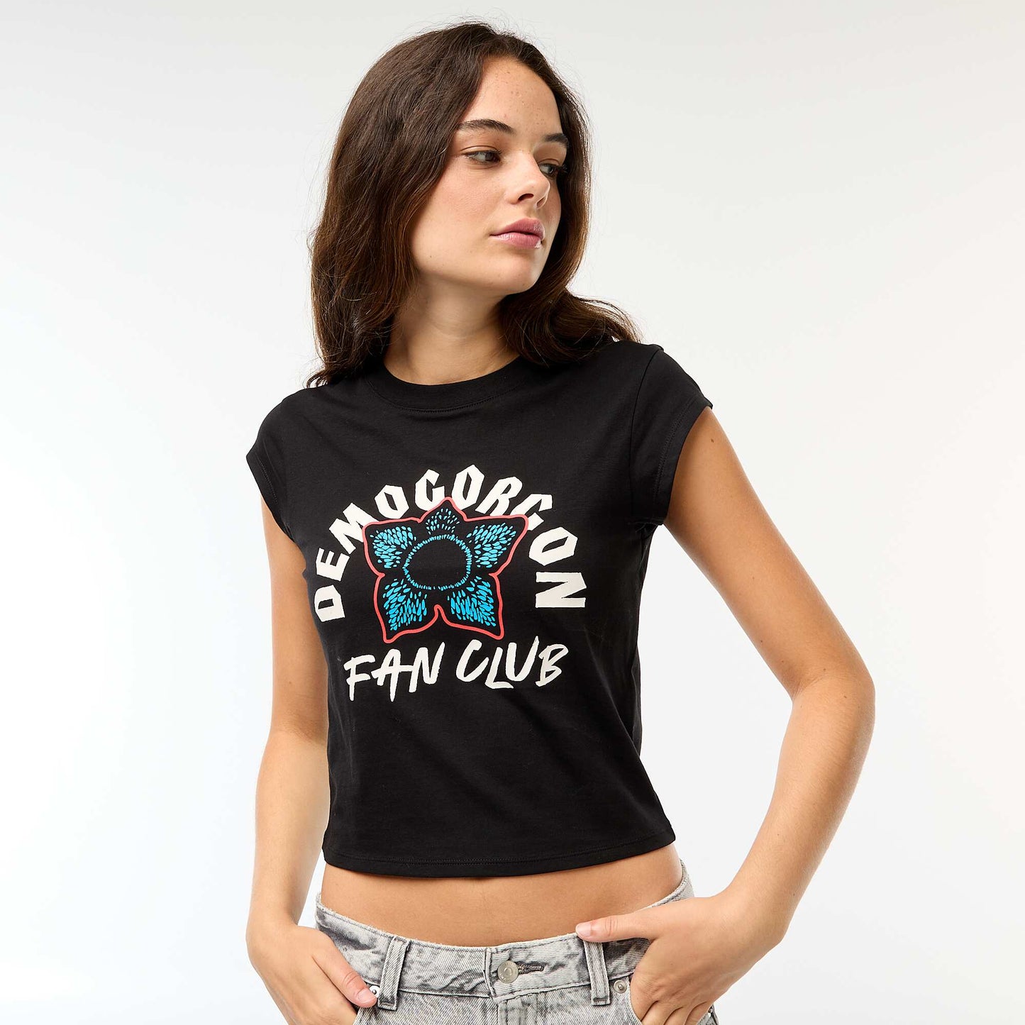 T-shirt court imprimé fantaisie NOIR