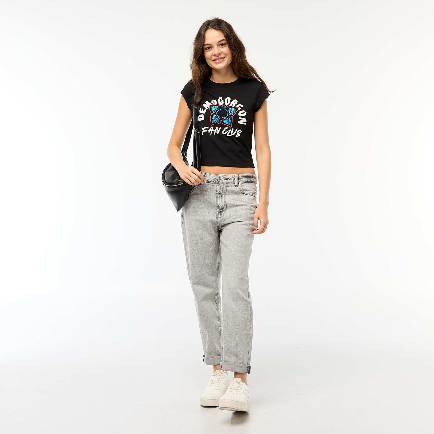 T-shirt court imprimé fantaisie NOIR