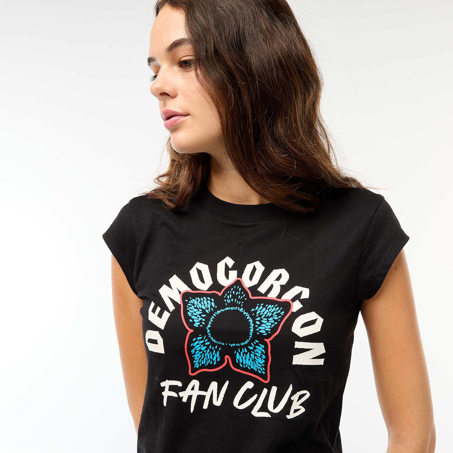 T-shirt court imprimé fantaisie NOIR