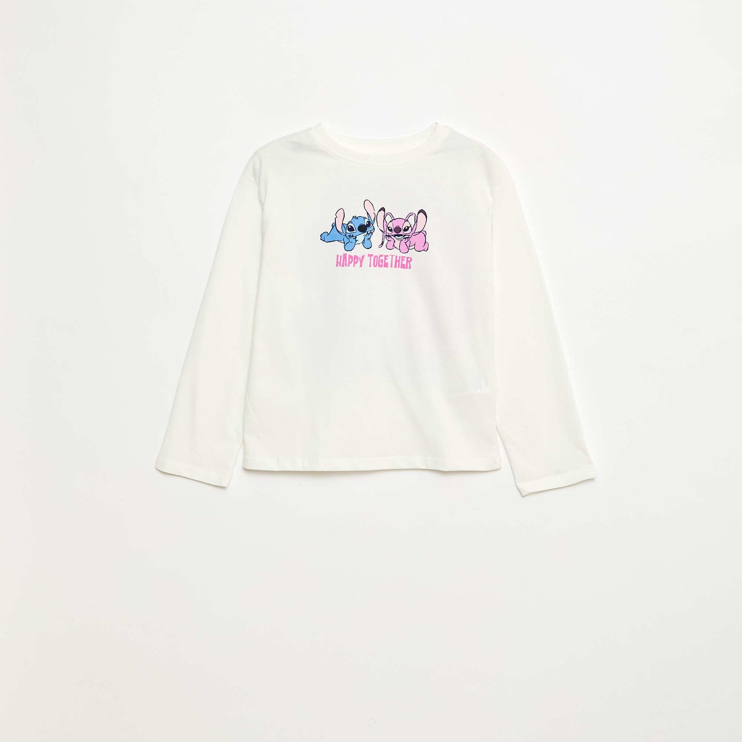 T-shirt manche longue 'Stitch' 'Disney' imprimé recto verso BLANC