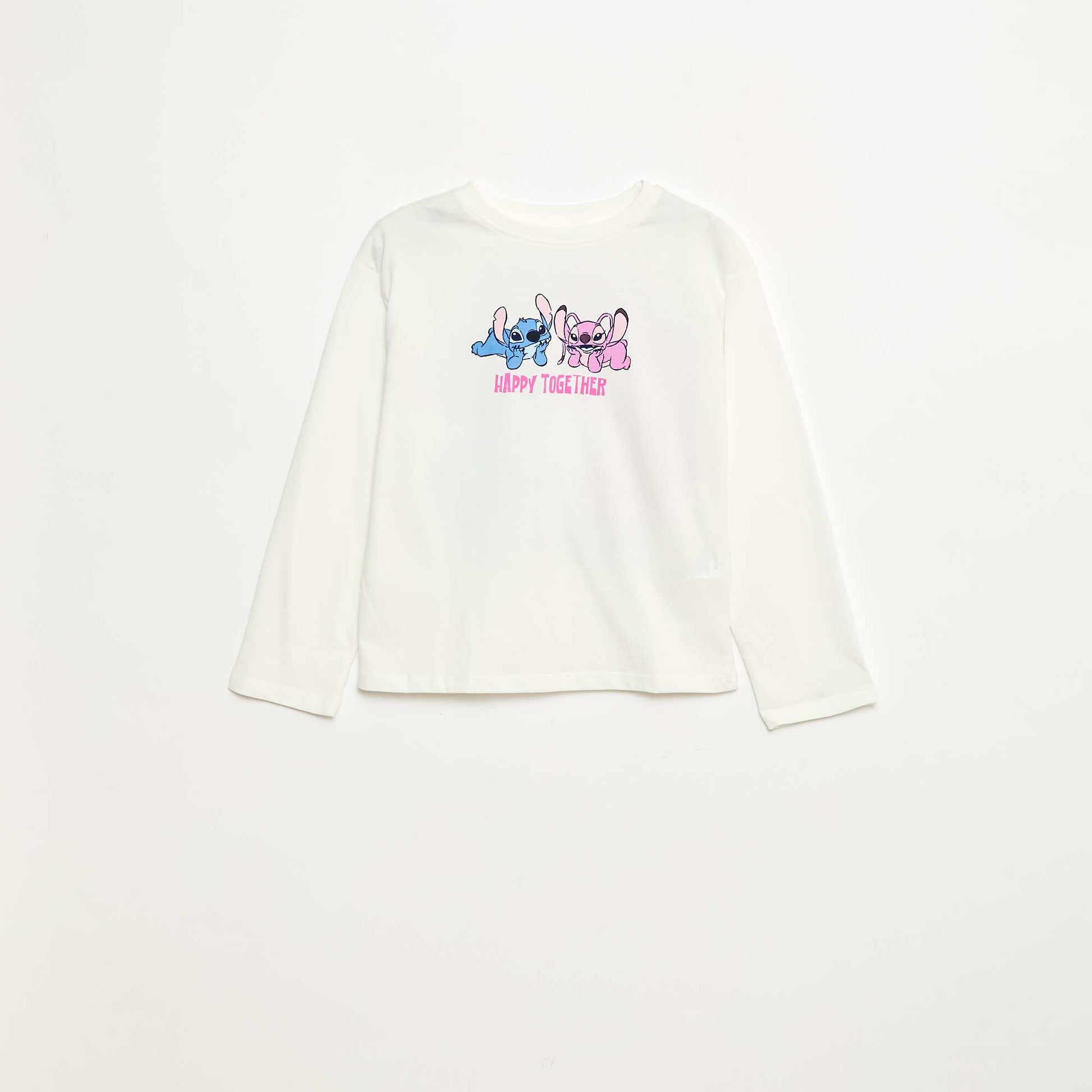 T-shirt manche longue 'Stitch' 'Disney' imprimé recto verso BLANC