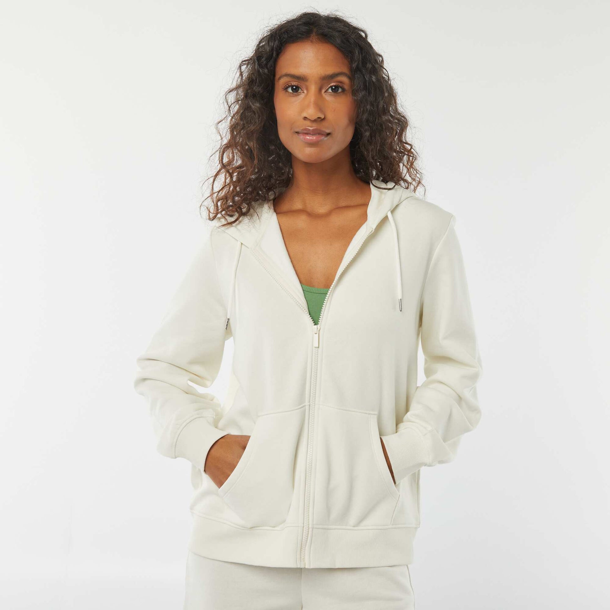 Sweat zippé à capuche basique BLANC