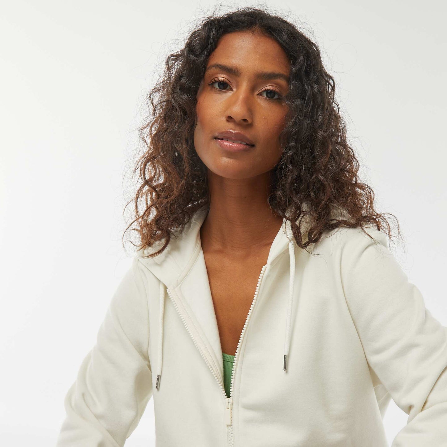 Sweat zippé à capuche basique BLANC