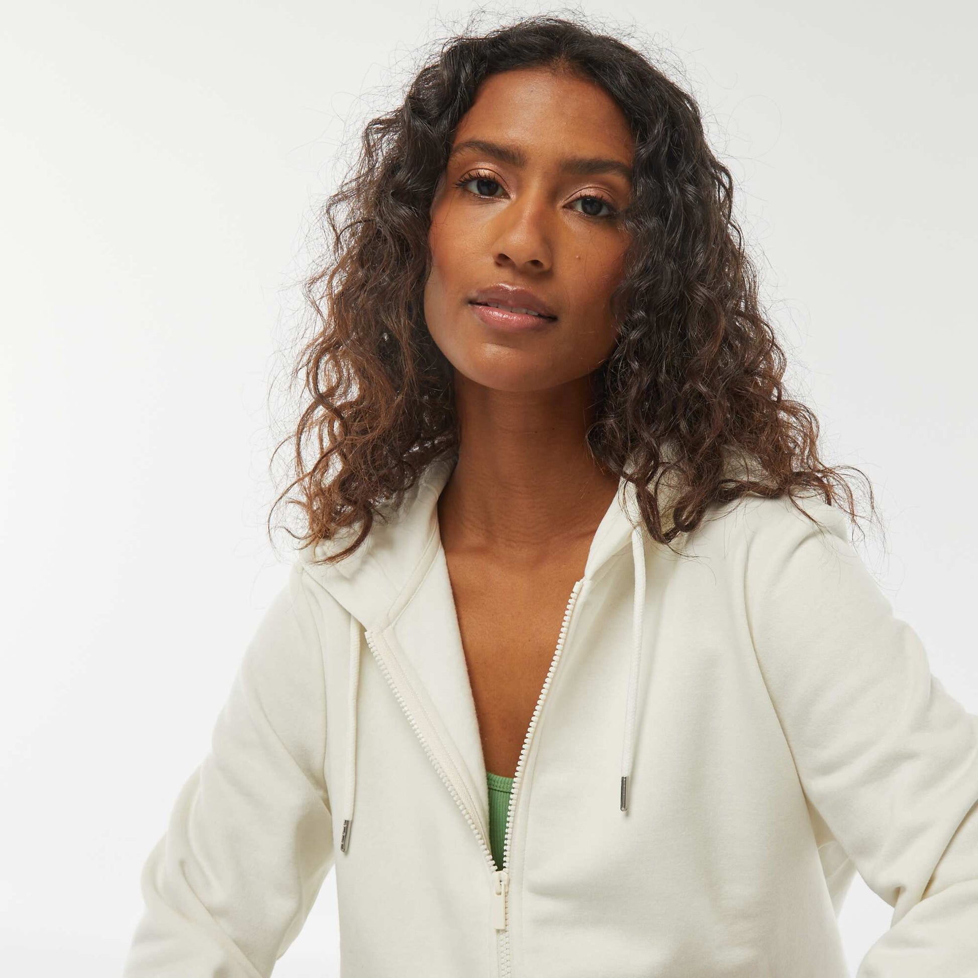 Sweat zippé à capuche basique BLANC
