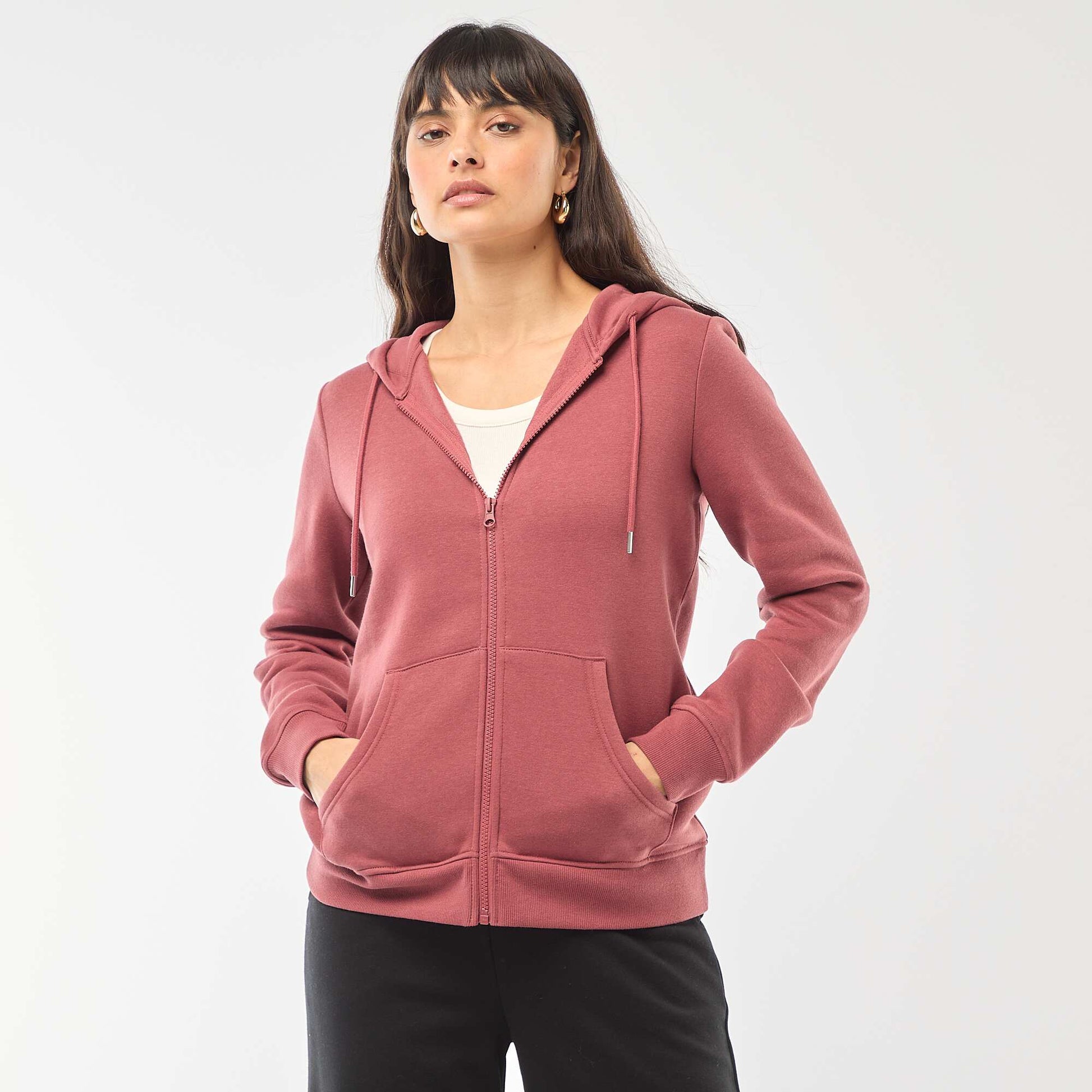 Sweat zippé à capuche basique ROUGE