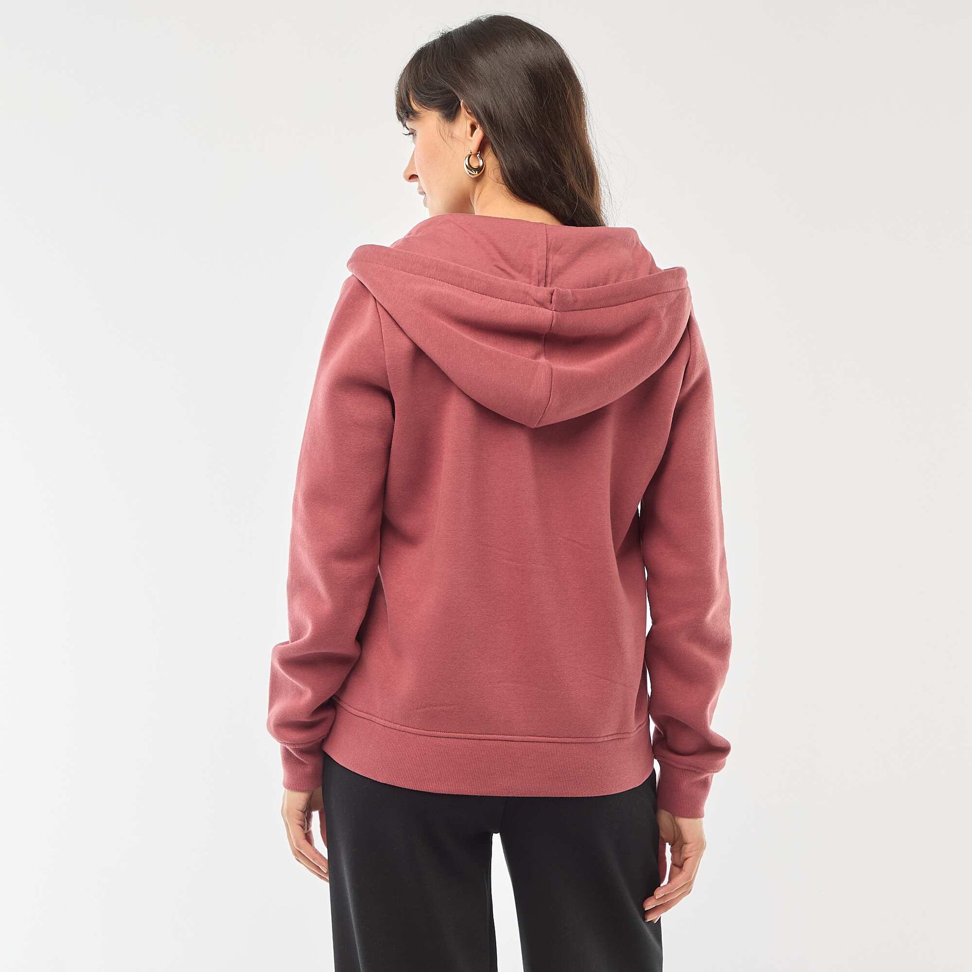 Sweat zippé à capuche basique ROUGE