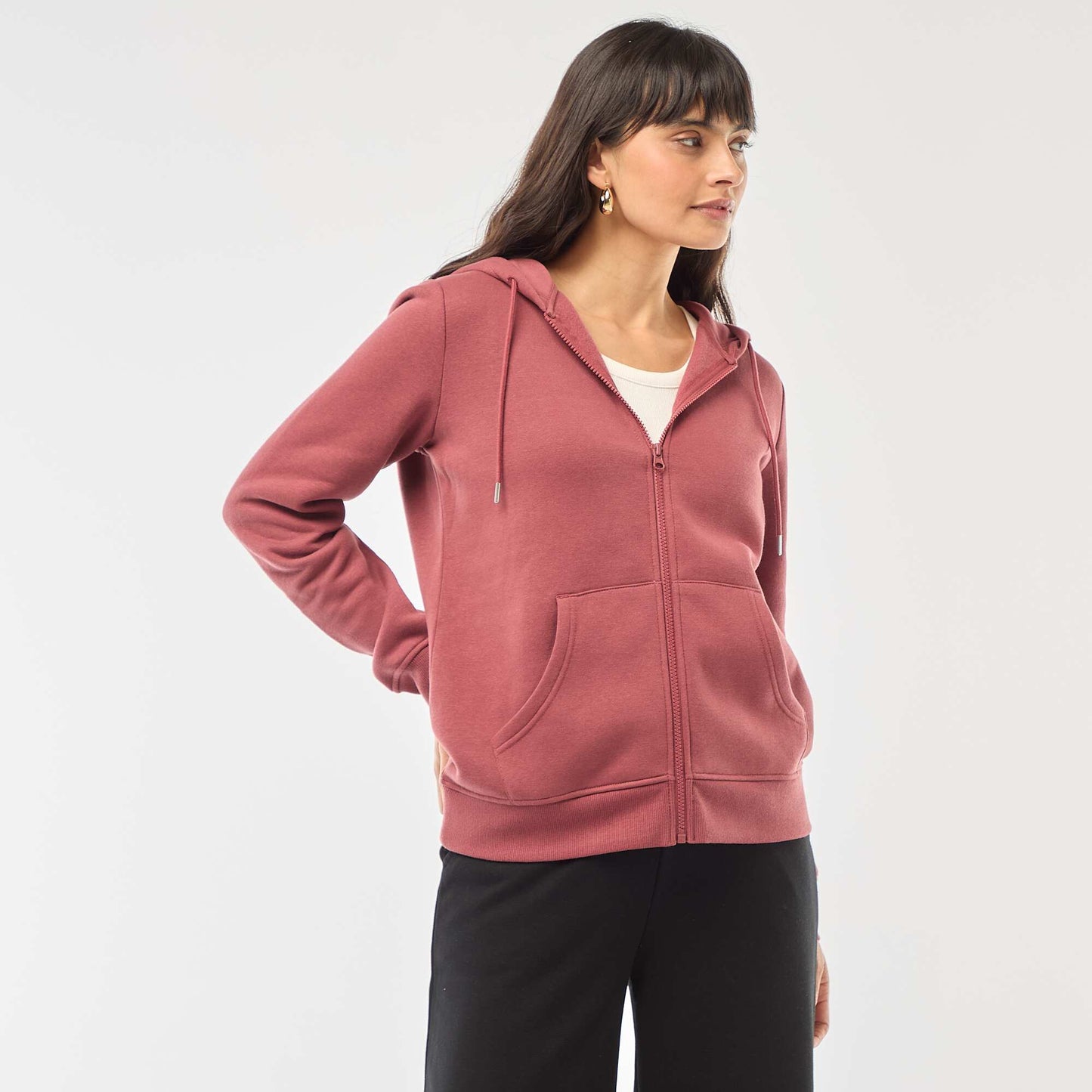 Sweat zippé à capuche basique ROUGE