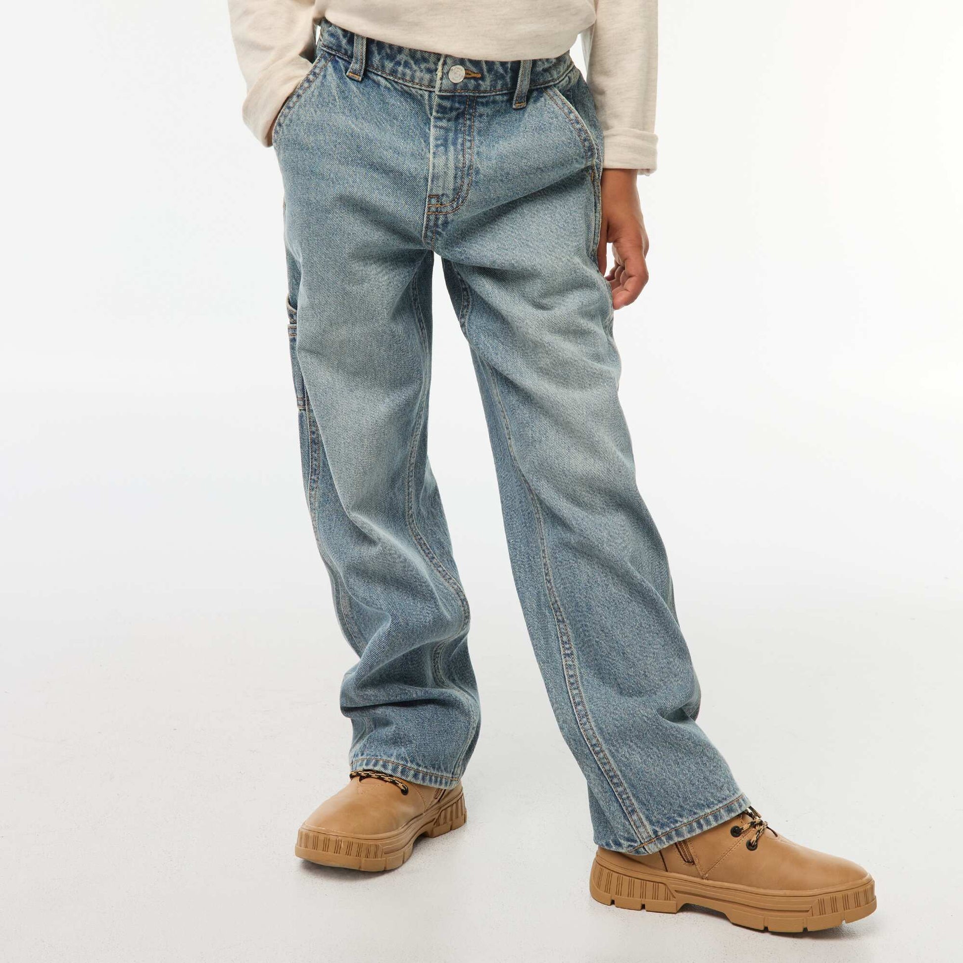 Pantalon denim relaxed fit BLEU