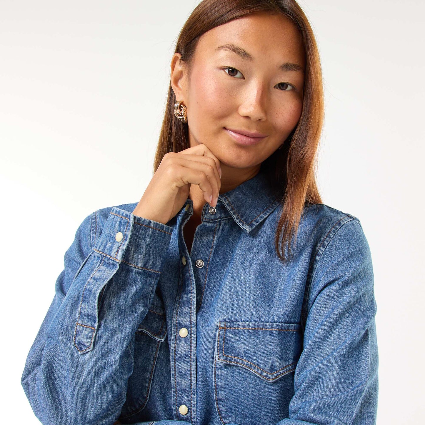 Chemise en jean avec poches à rabat BLEU