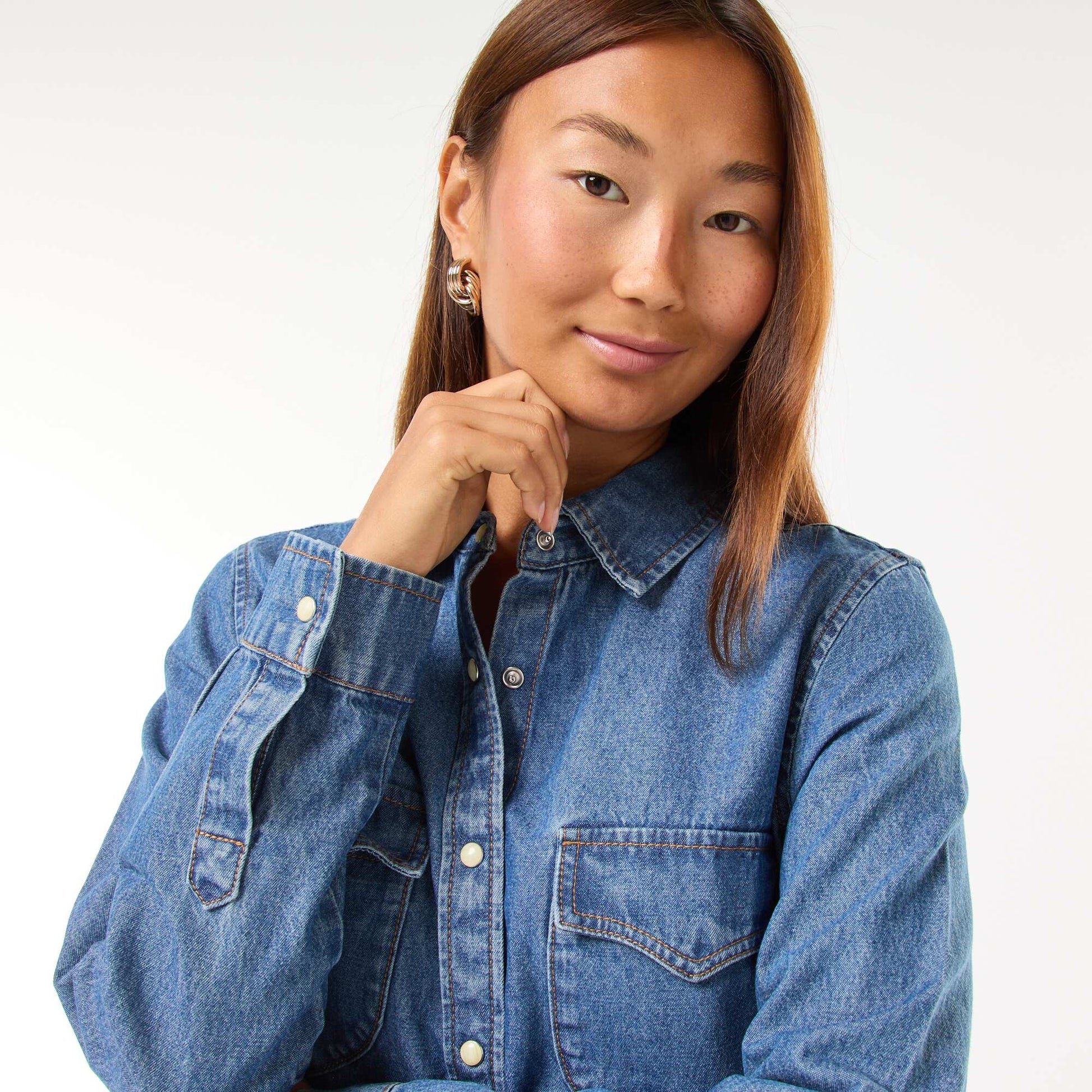 Chemise en jean avec poches à rabat BLEU
