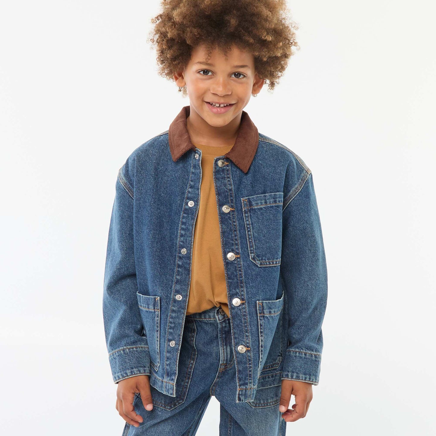 Surchemise en jean avec col en velours BLEU