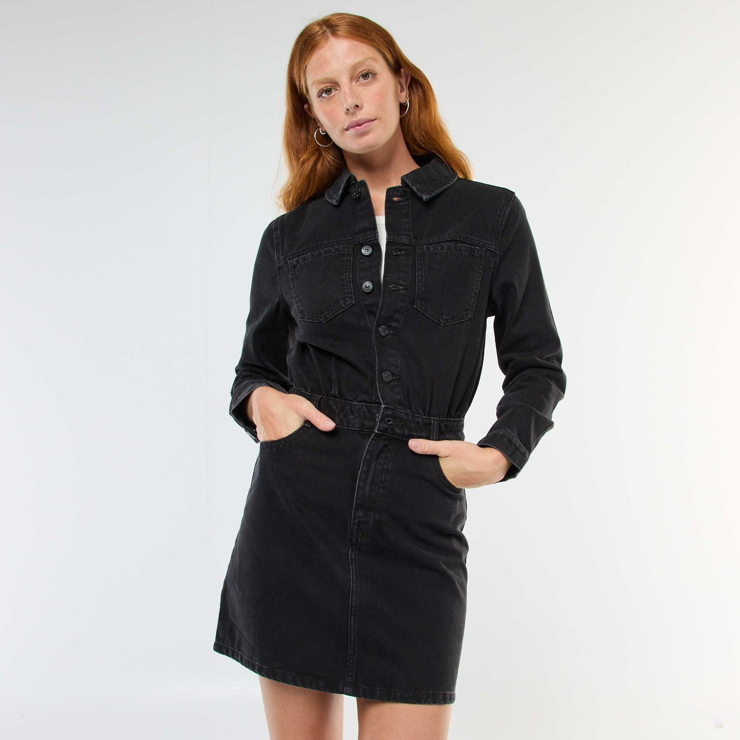 Robe chemise en denim GRIS