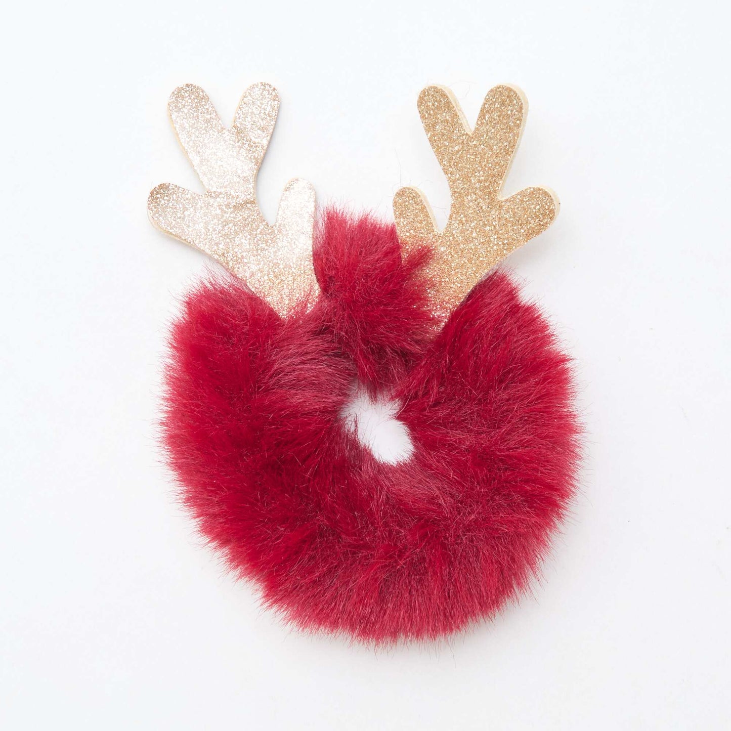 Chouchou en maille peluche avec bois de rennes ROUGE