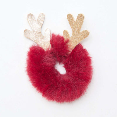 Chouchou en maille peluche avec bois de rennes ROUGE
