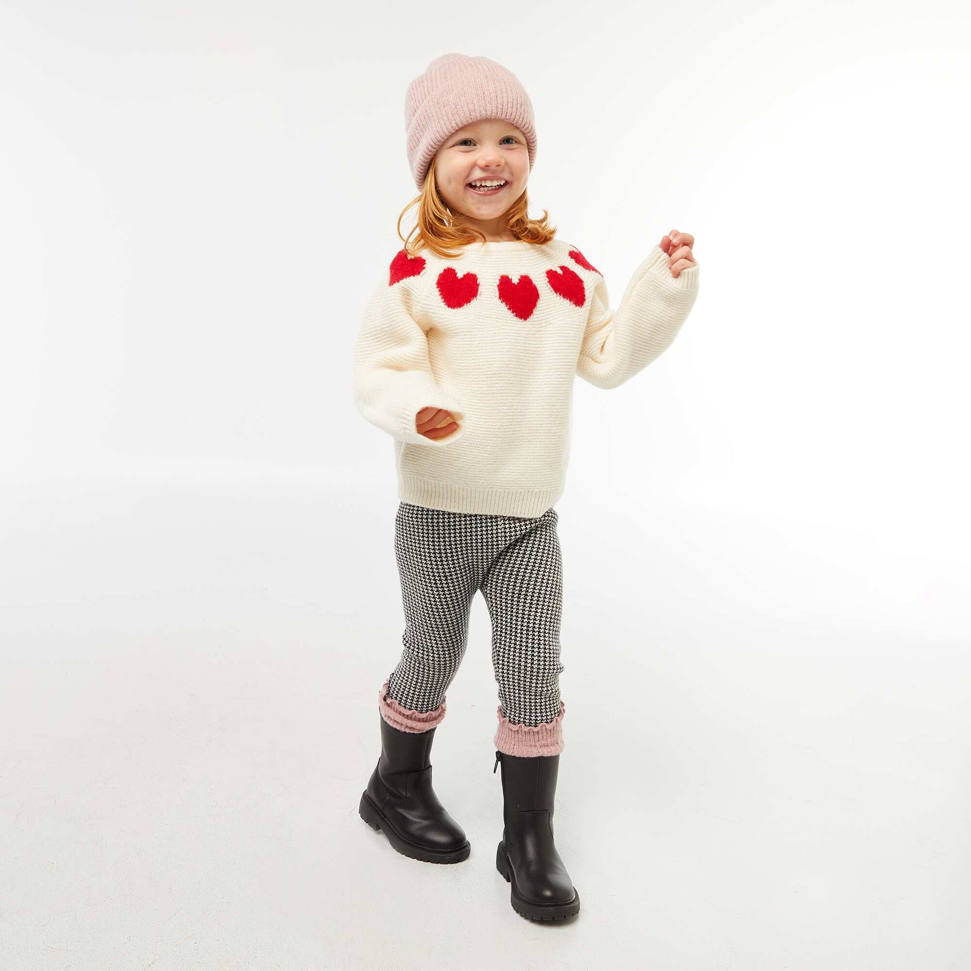 Pull maille jacquard motifs coeurs BLANC