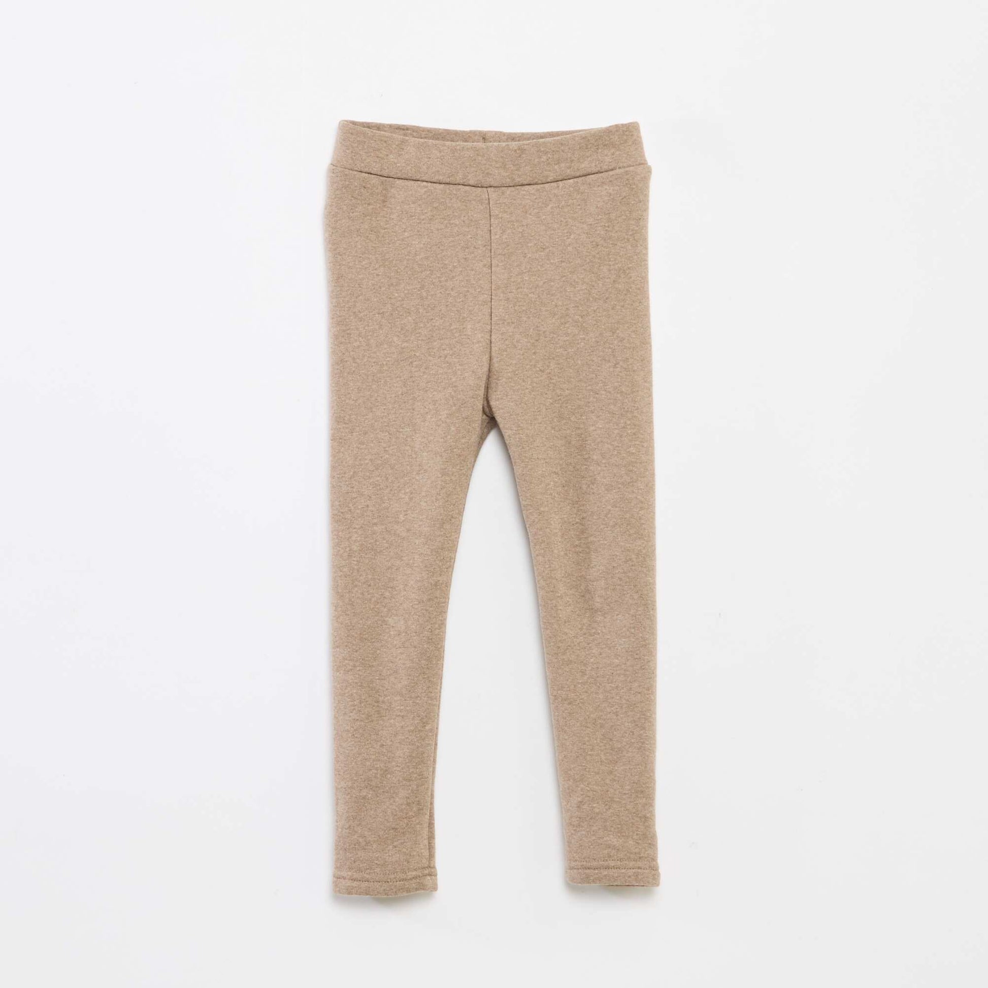 Legging tricot gratté en coton uni BEIGE