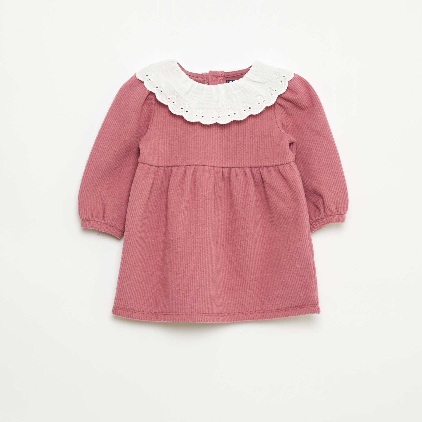 Robe interlock avec grand col gaze de coton ROSE