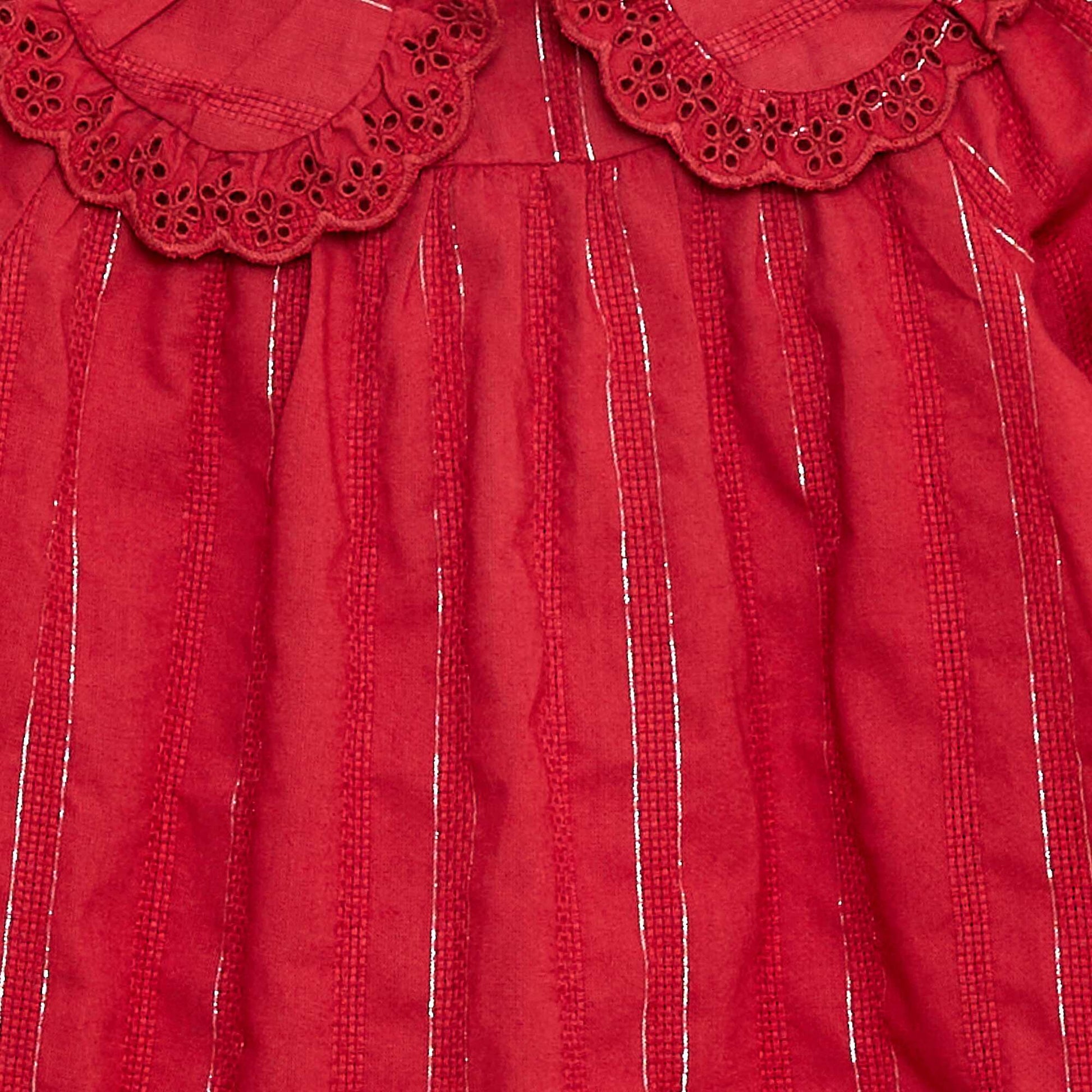 Robe légère avec fils brillants all over + col avec broderies ROUGE