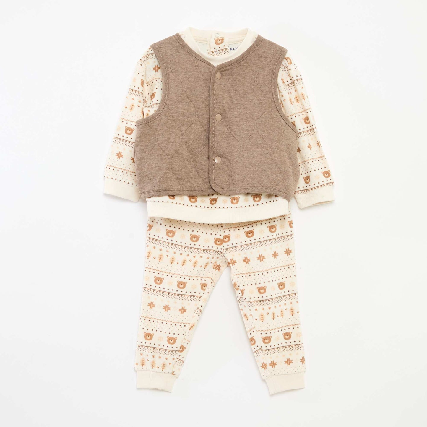 Ensemble de pyjama en velours + gilet interlock en coton BEIGE