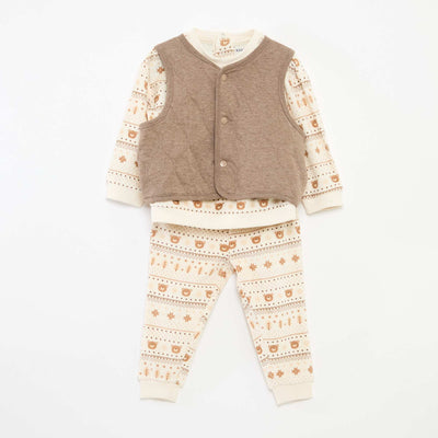 Ensemble de pyjama en velours + gilet interlock en coton BEIGE