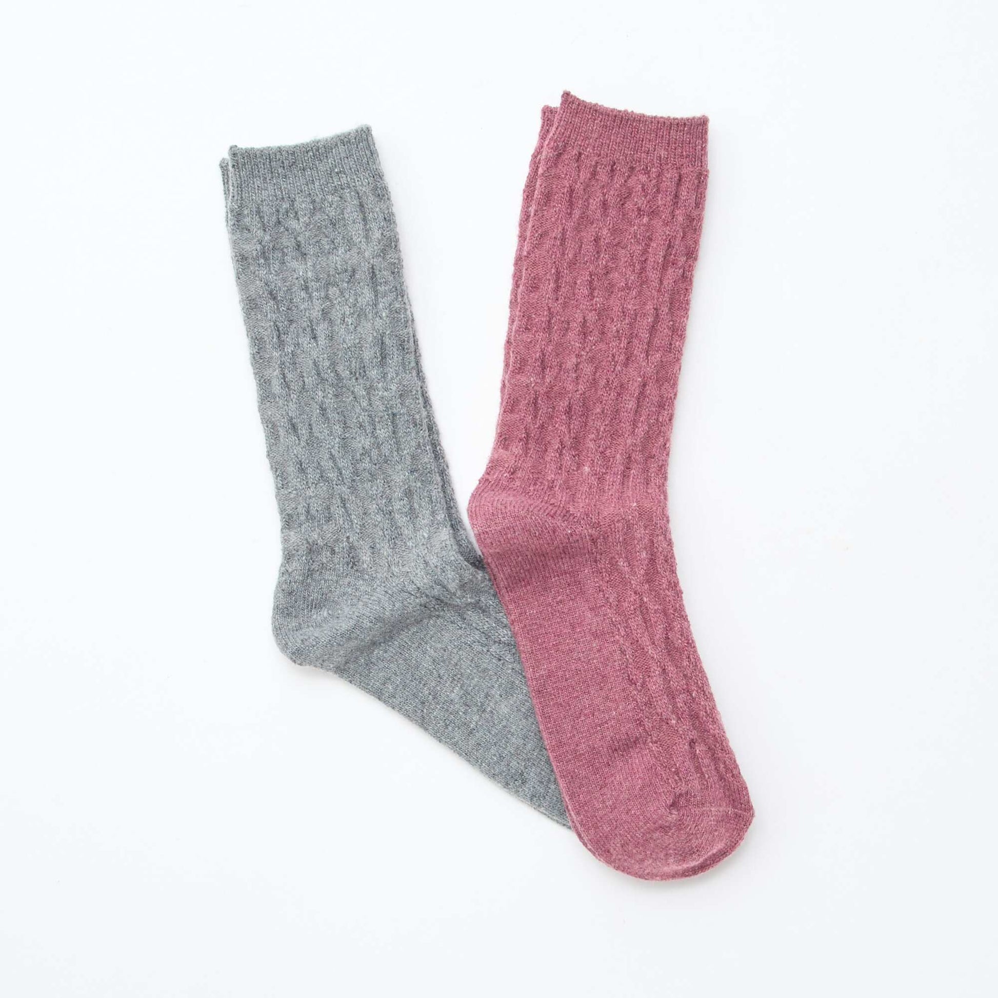 Lot de 2 paires de chaussettes en laine torsadée GRIS