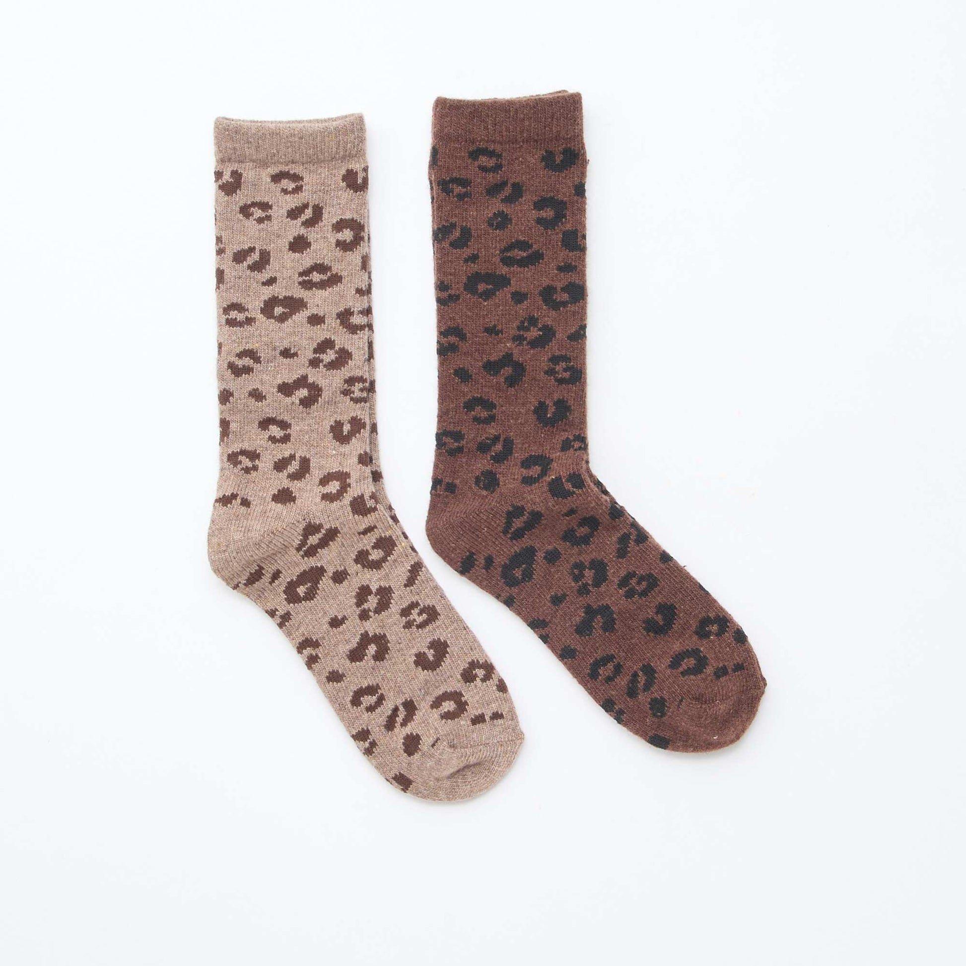 Lot de 2 paires de chaussettes chaudes 'Léopard' MARRON
