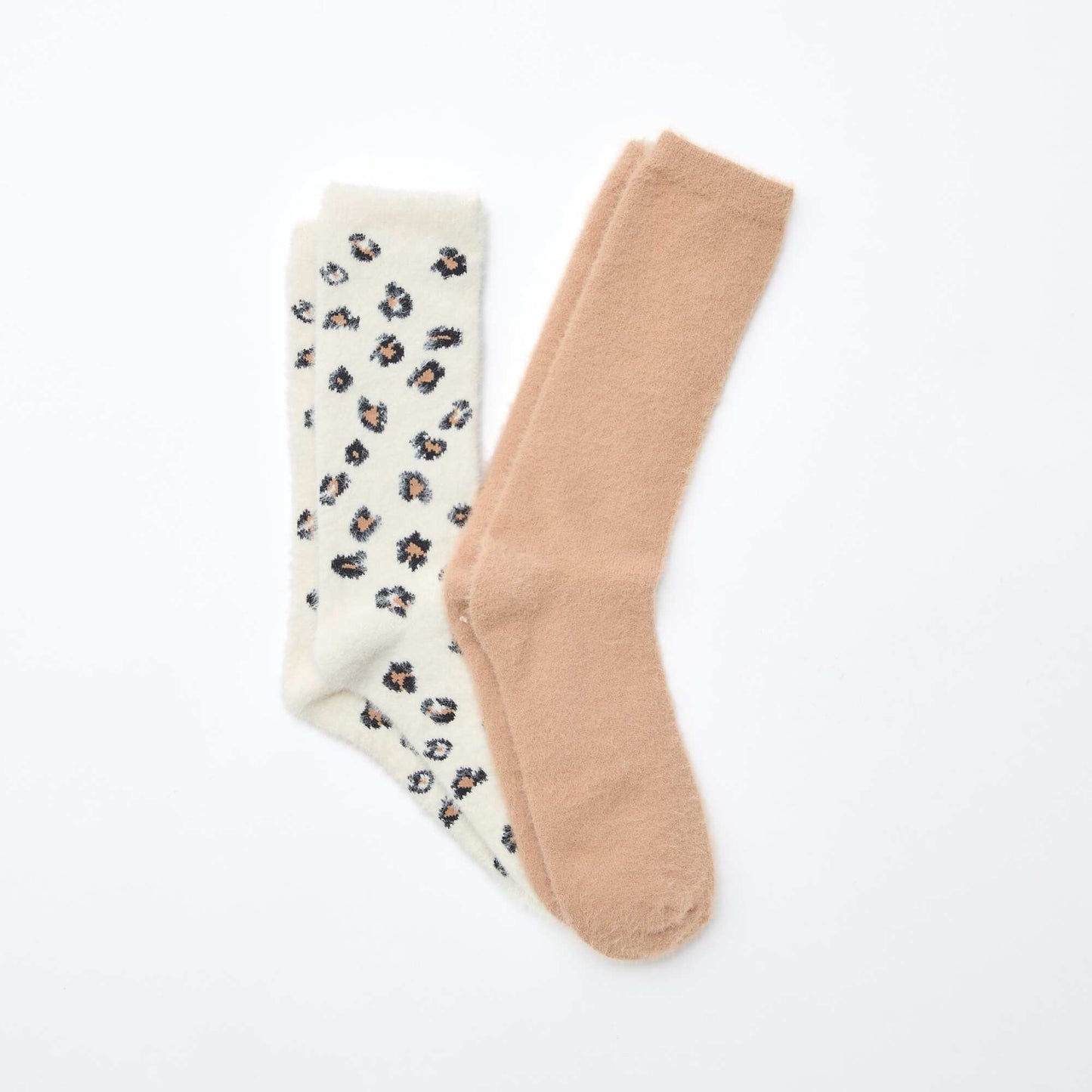 Lot de 2 paires de mi-chaussettes fantaisie léopard BEIGE