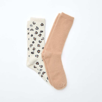 Lot de 2 paires de mi-chaussettes fantaisie léopard BEIGE