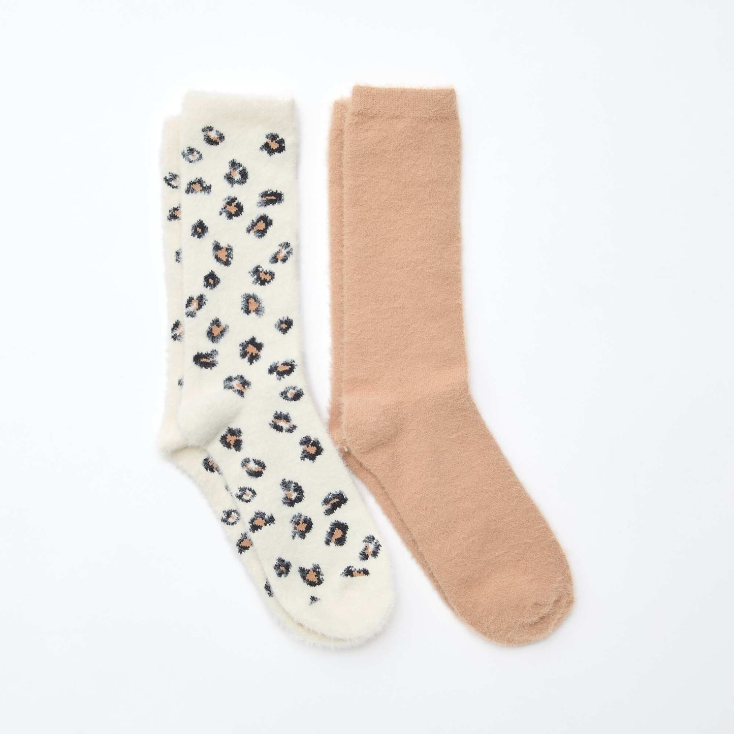Lot de 2 paires de mi-chaussettes fantaisie léopard BEIGE
