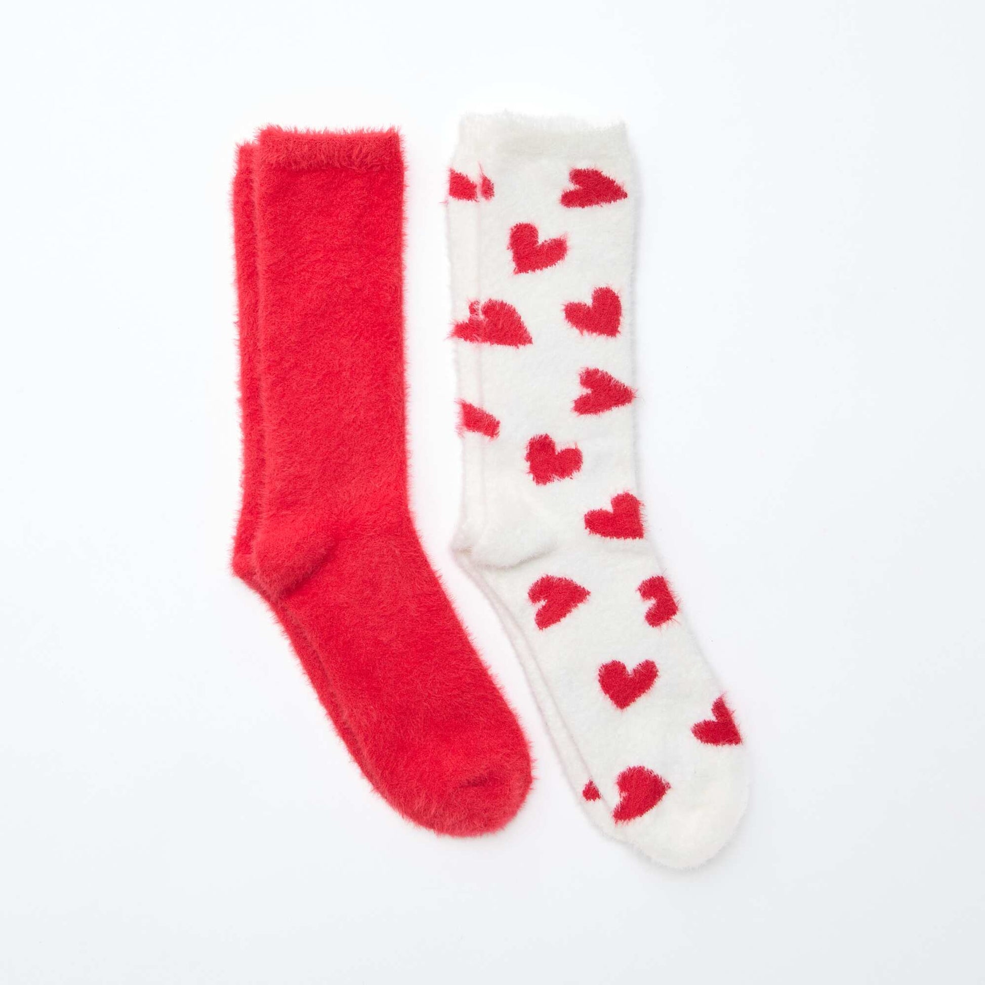 Lot de 2 paires de mi-chaussettes fantaisie cœur ROUGE