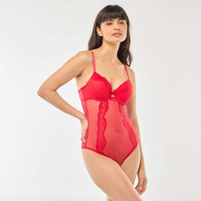 Body push up en tulle plumetis ROUGE