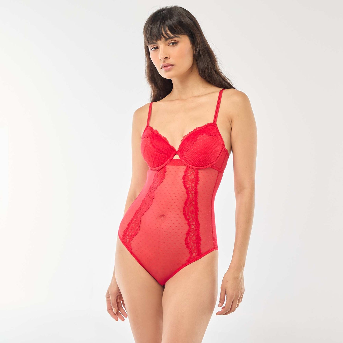 Body push up en tulle plumetis ROUGE