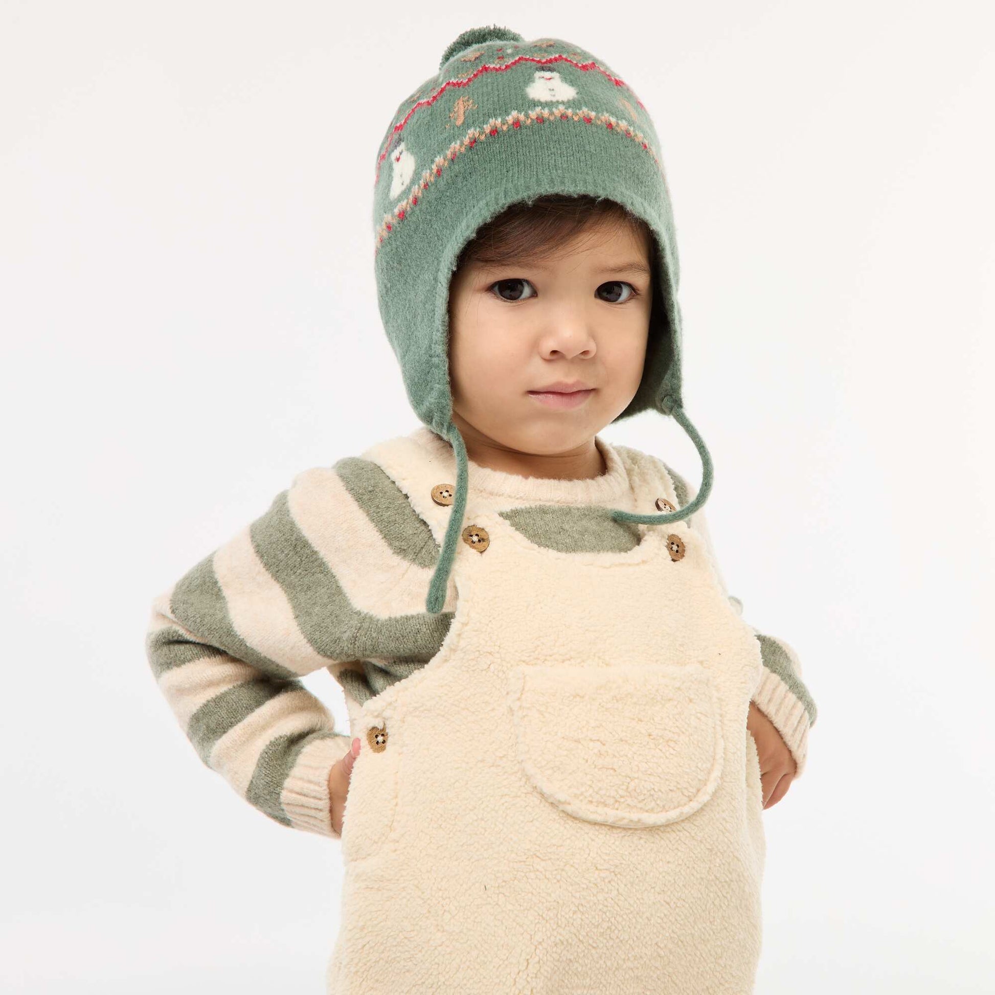 Bonnet style péruvien à motif 'Noël' VERT