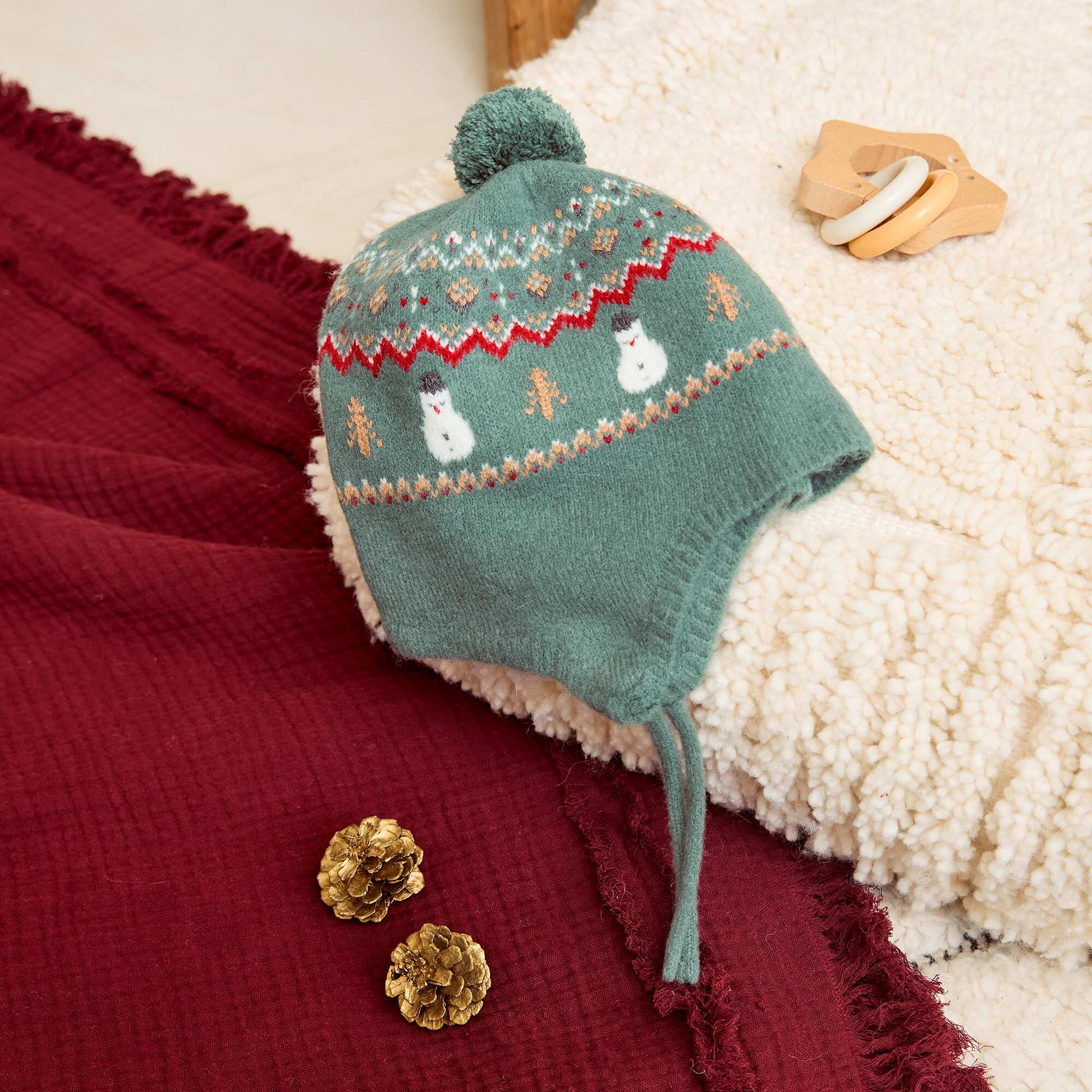 Bonnet style péruvien à motif 'Noël' VERT