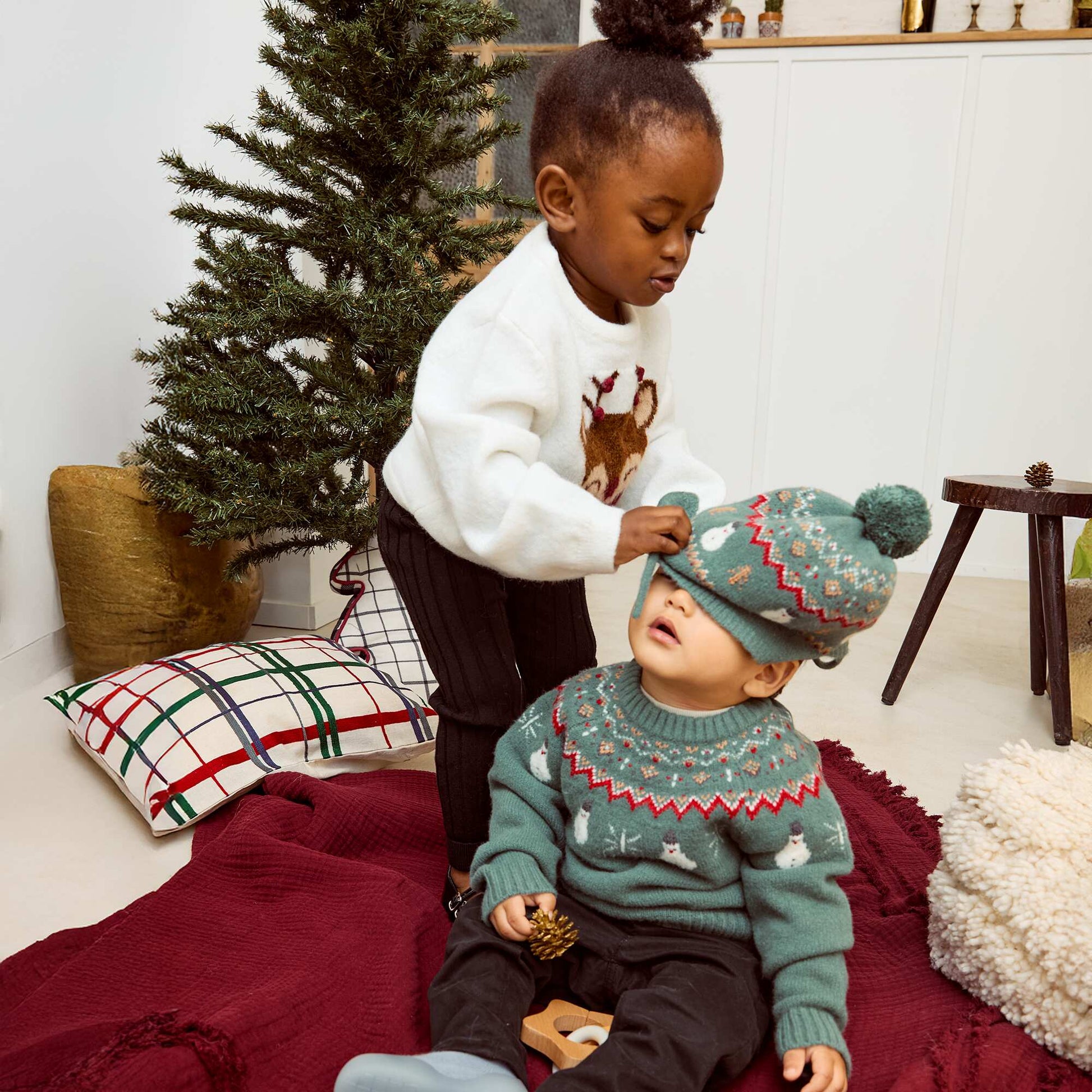 Bonnet style péruvien à motif 'Noël' VERT