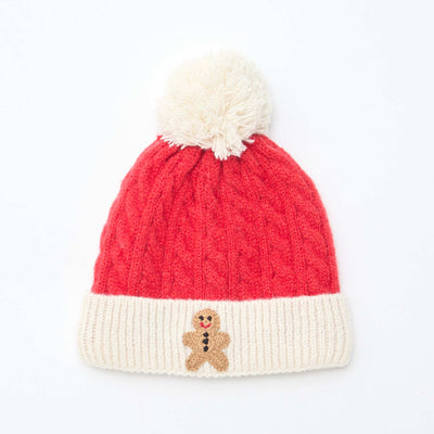 Bonnet côtelé et torsadé avec pompon ROUGE