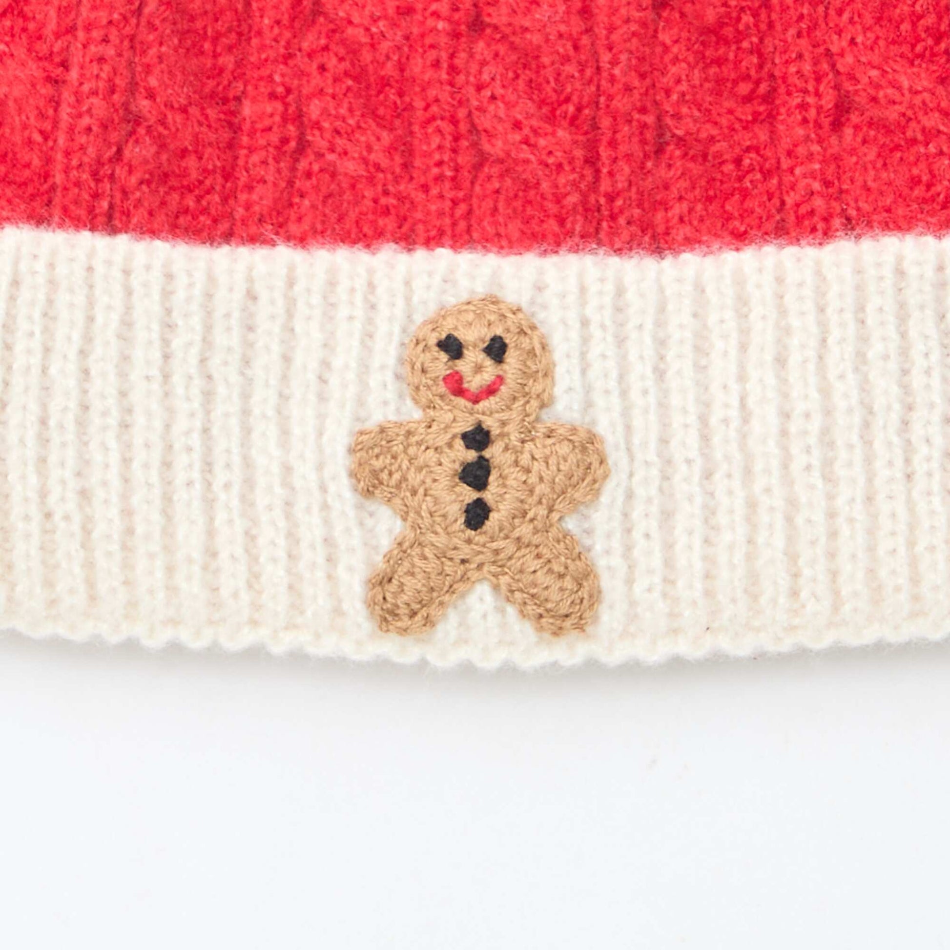 Bonnet côtelé et torsadé avec pompon ROUGE