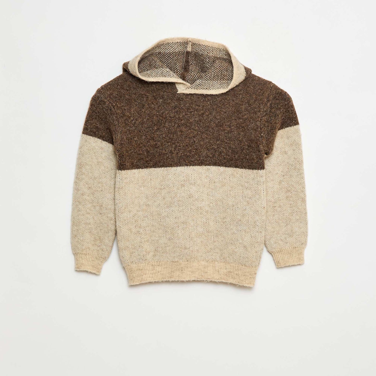 Pull à capuche color bloc MARRON