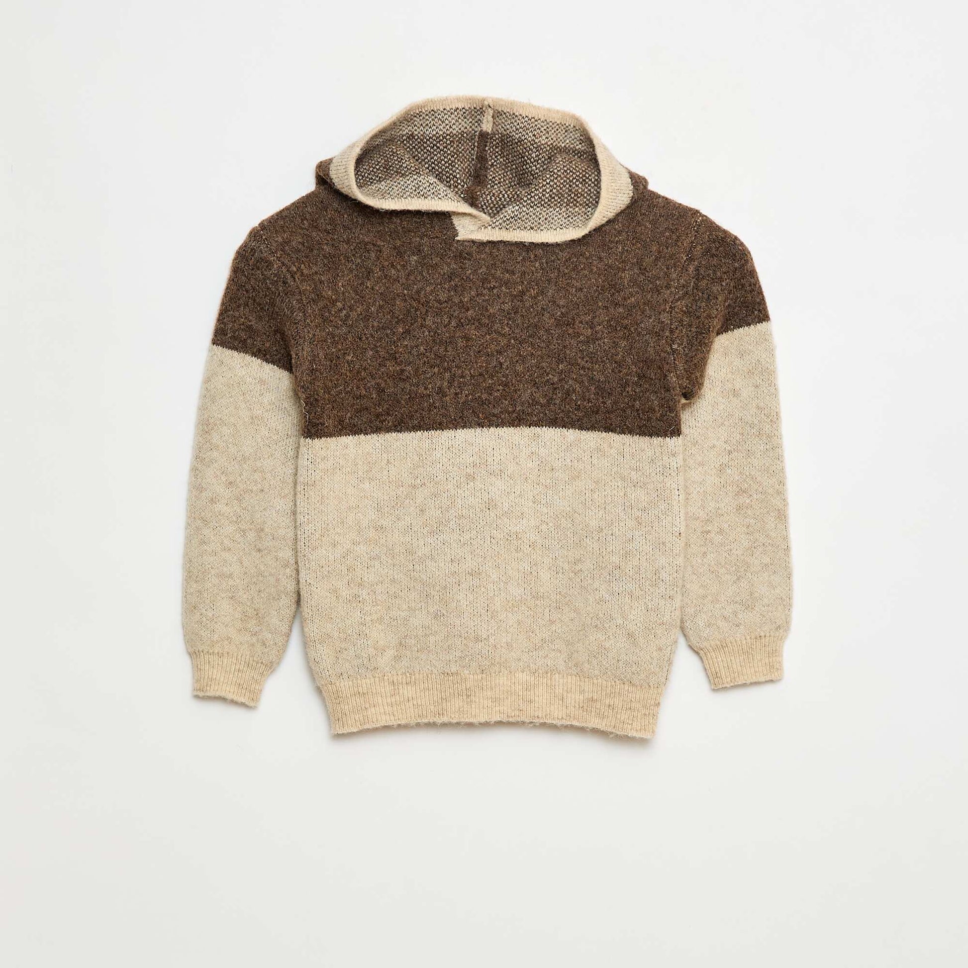 Pull à capuche color bloc MARRON