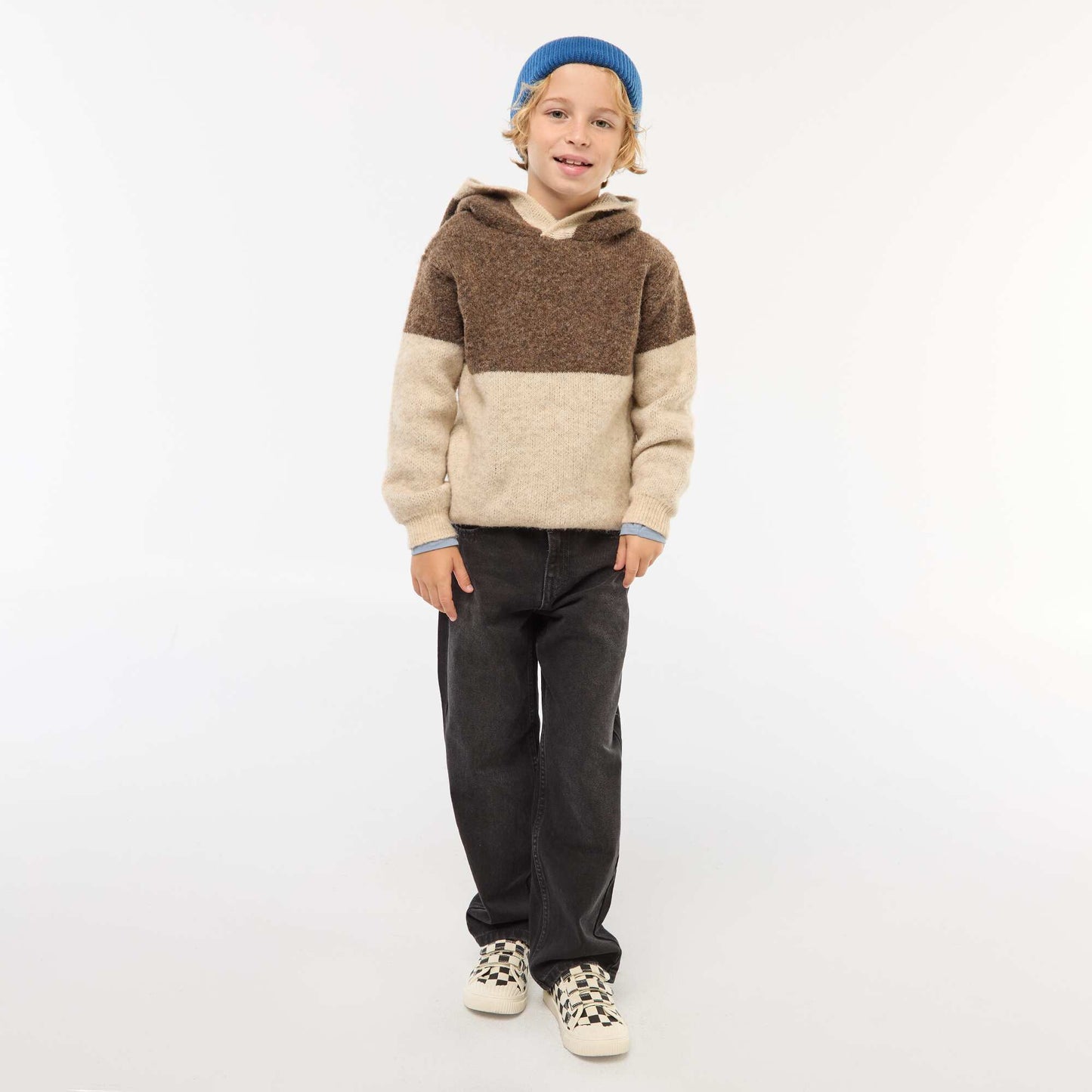 Pull à capuche color bloc MARRON