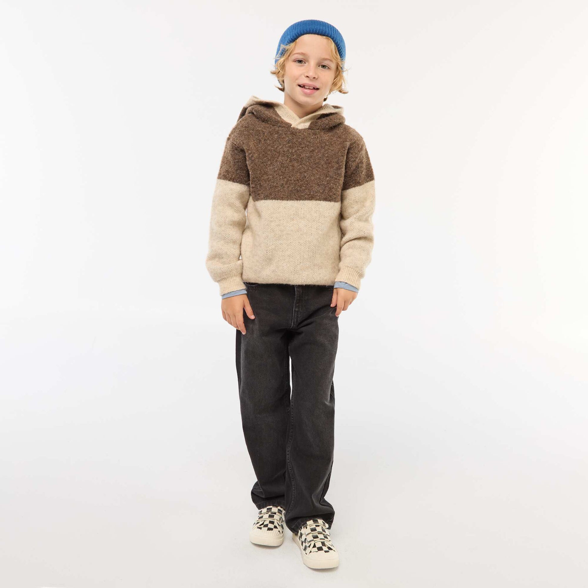 Pull à capuche color bloc MARRON
