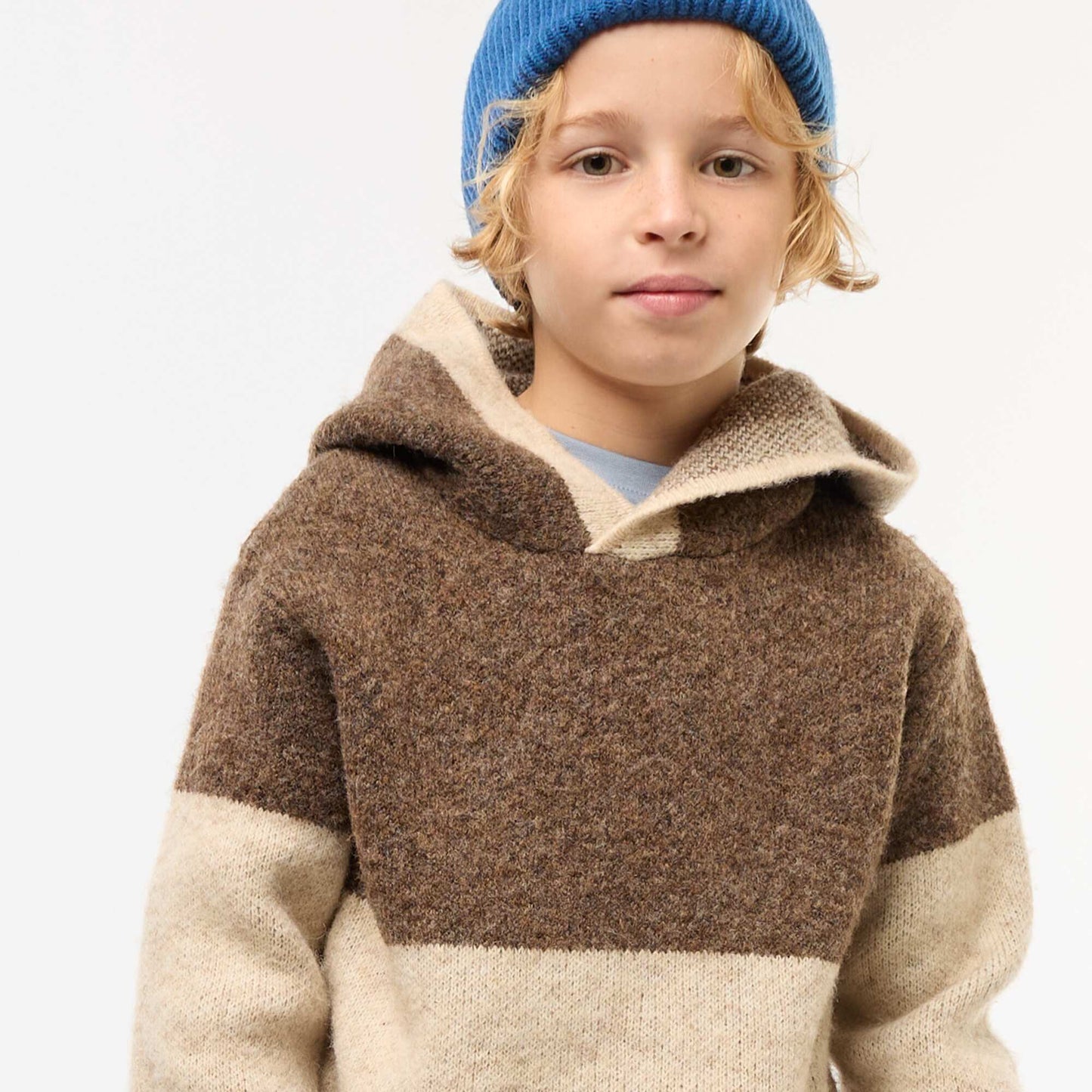 Pull à capuche color bloc MARRON